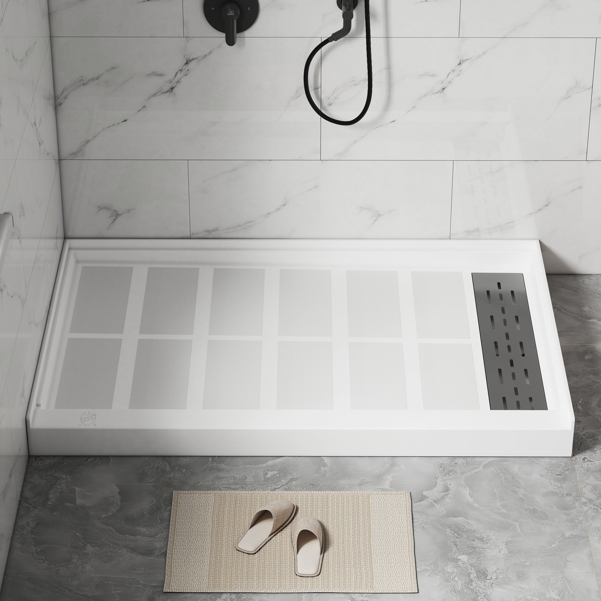 48"x32" SMC Shower Base with Anti-Slip Textured Floor & Easy Install