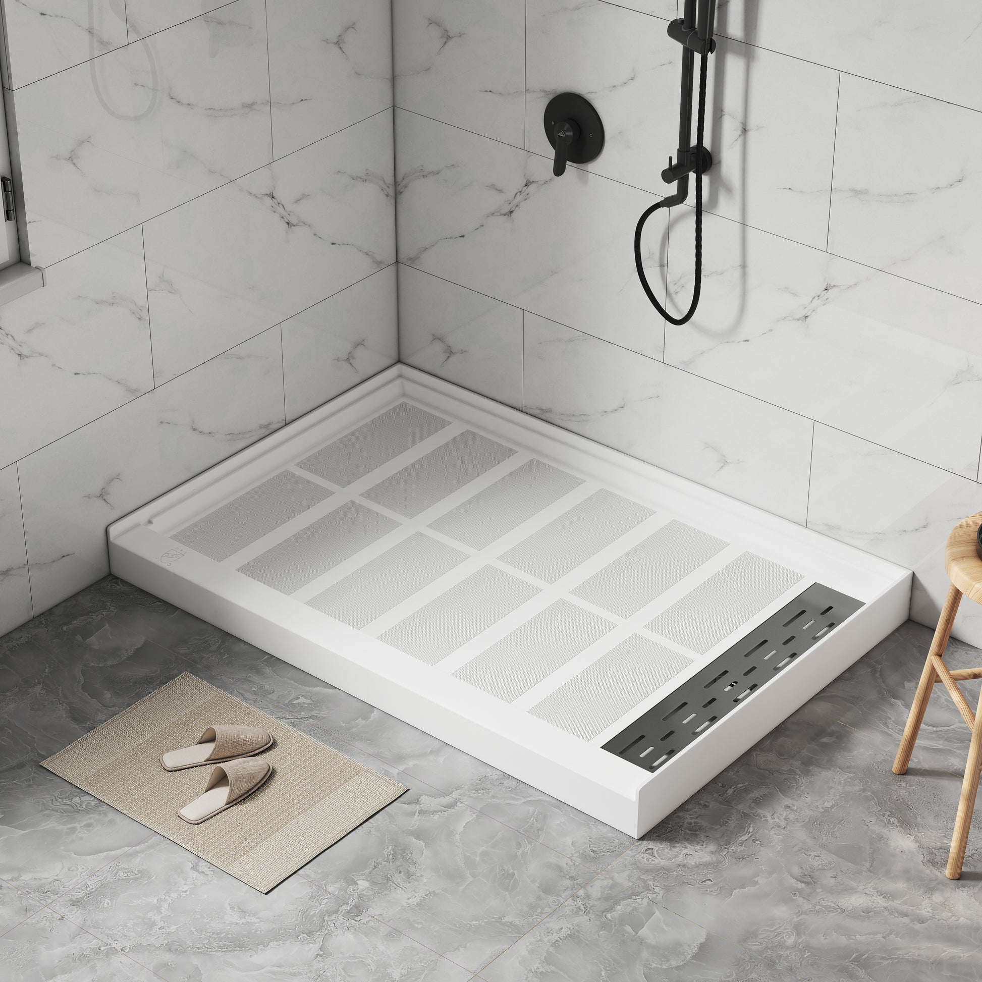 48"x32" SMC Shower Base with Anti-Slip Textured Floor & Easy Install