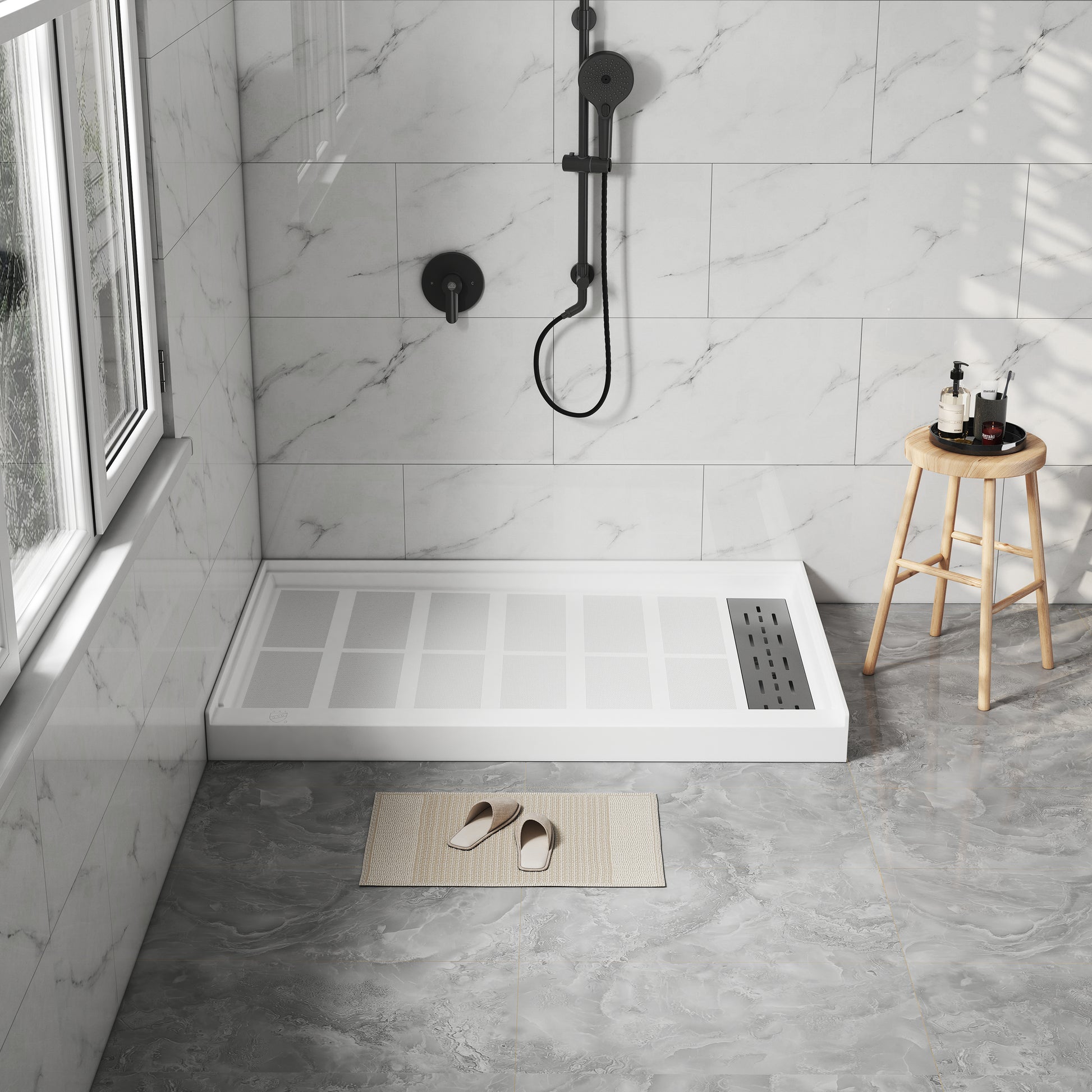 48"x32" SMC Shower Base with Anti-Slip Textured Floor & Easy Install