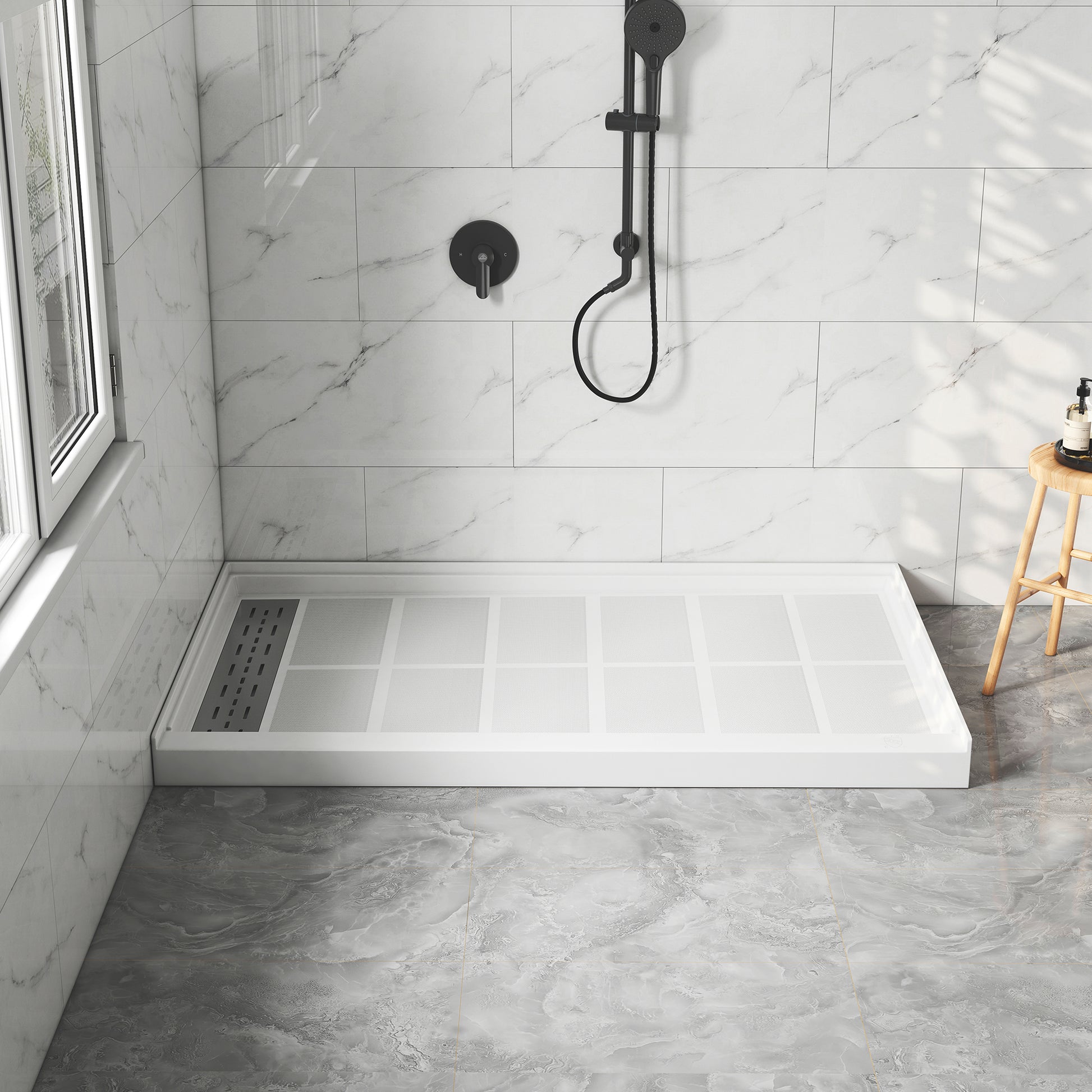 60"x36" White SMC Rectangle Single Threshold Shower Pan Base