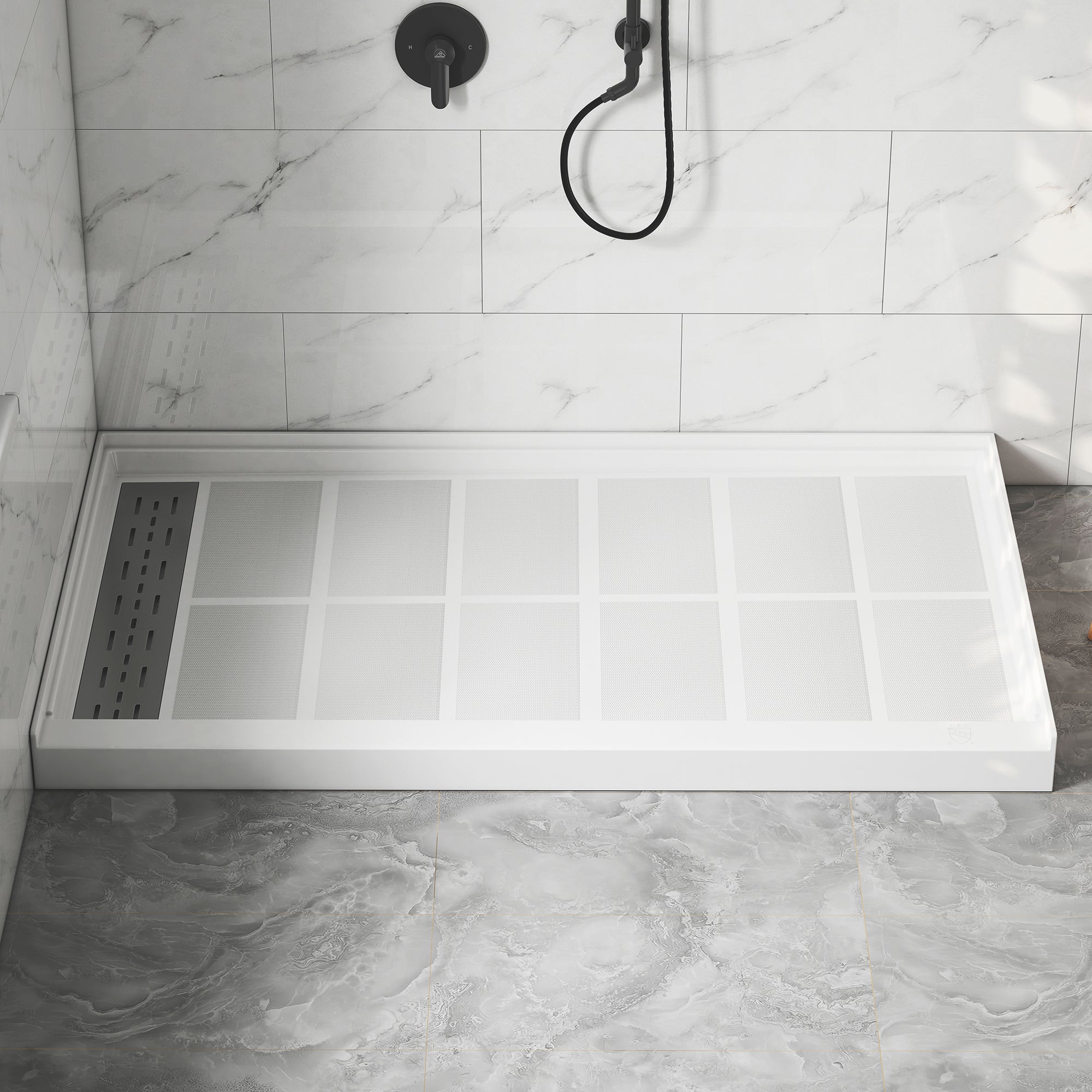 60"x36" White SMC Rectangle Single Threshold Shower Pan Base