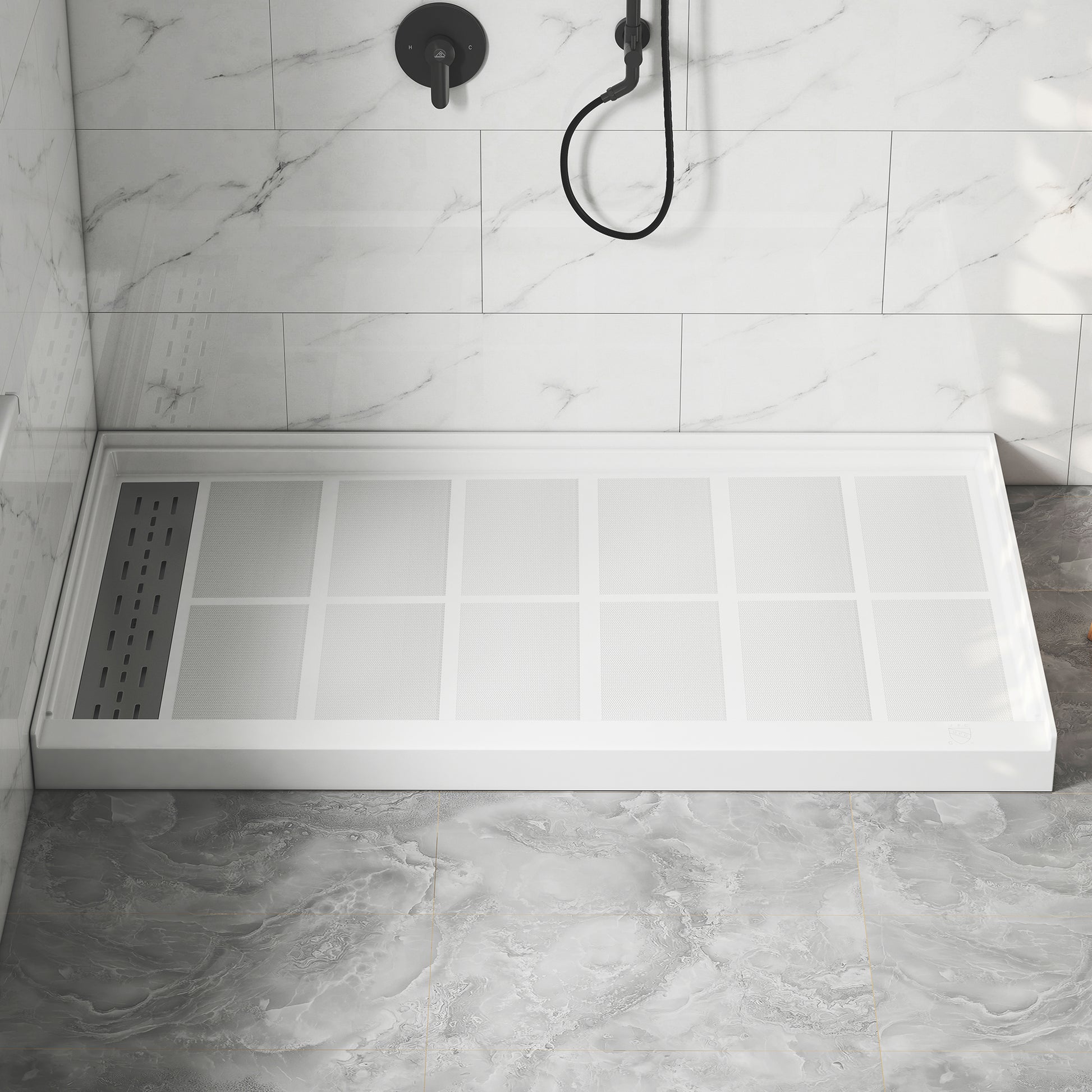60"x36" White SMC Rectangle Single Threshold Shower Pan Base