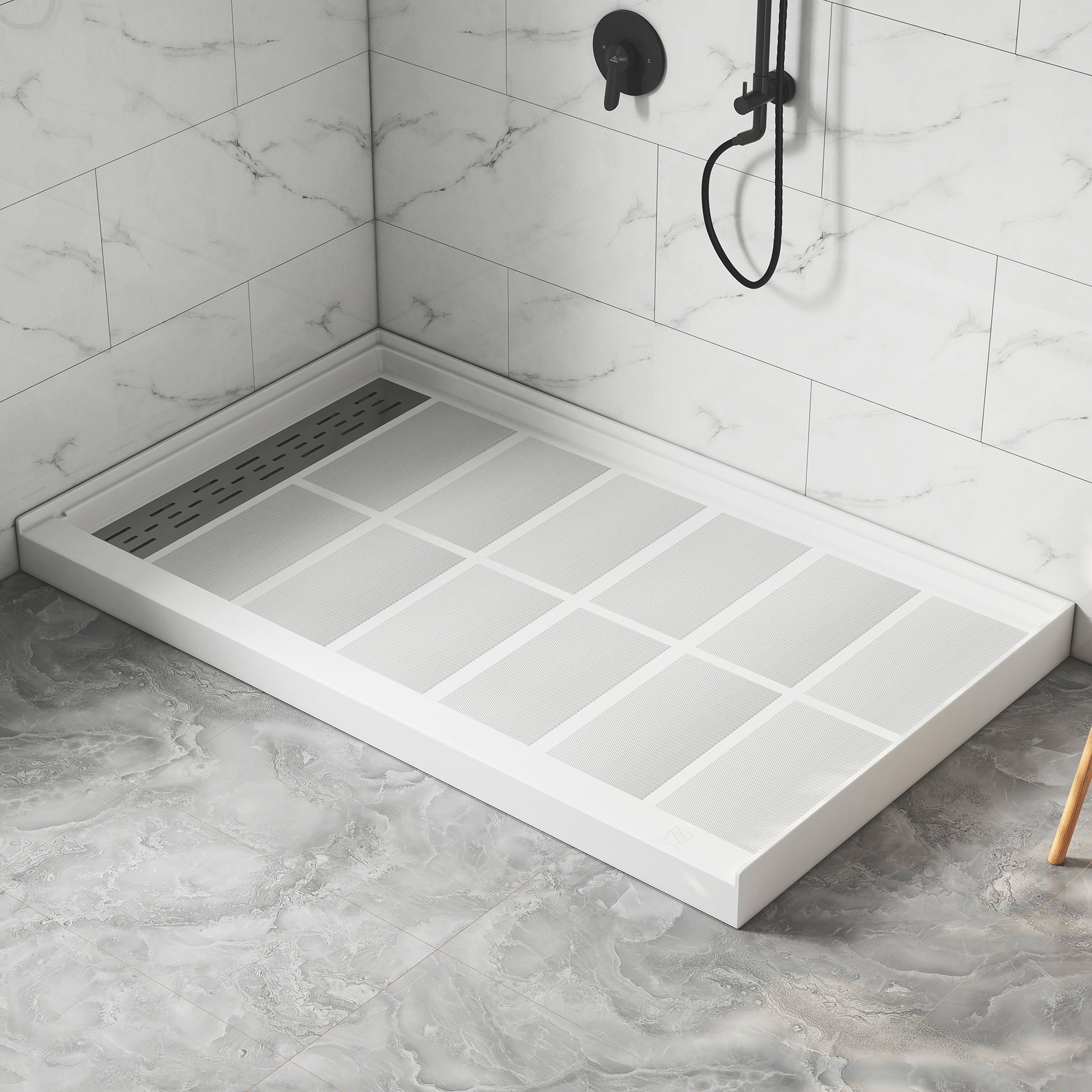 60"x36" White SMC Rectangle Single Threshold Shower Pan Base
