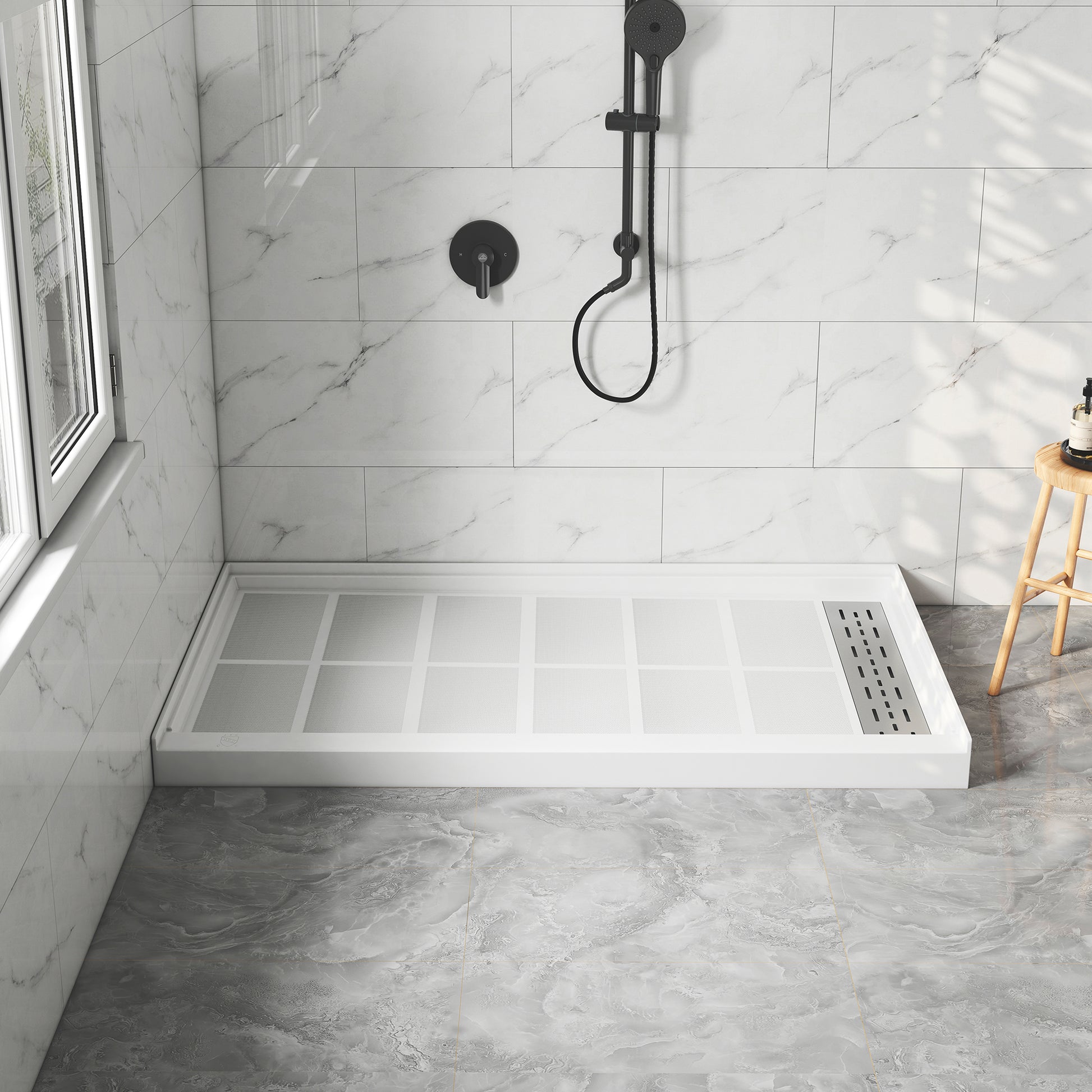 60"x36" White SMC Rectangle Single Threshold Shower Pan Base