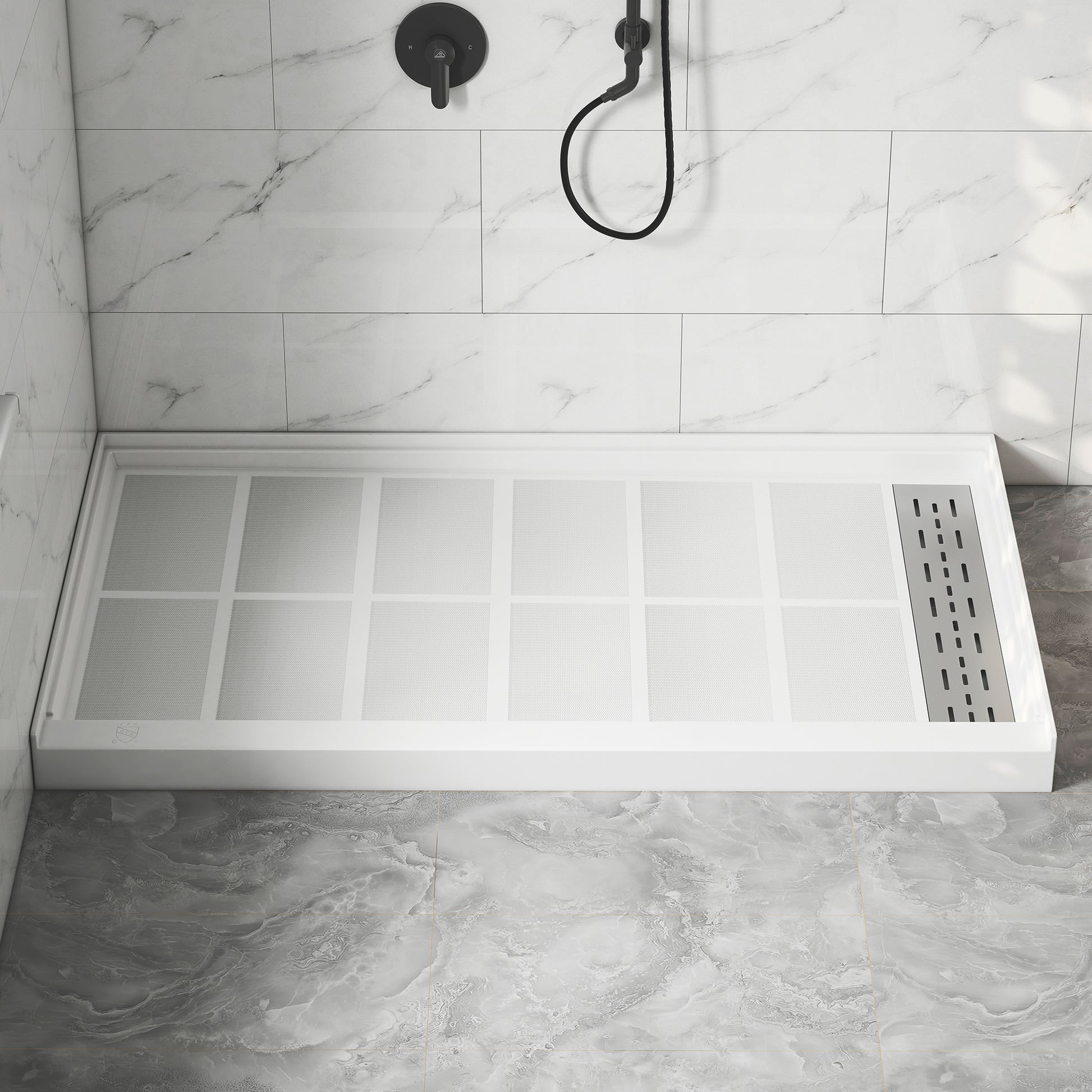 60"x36" White SMC Rectangle Single Threshold Shower Pan Base