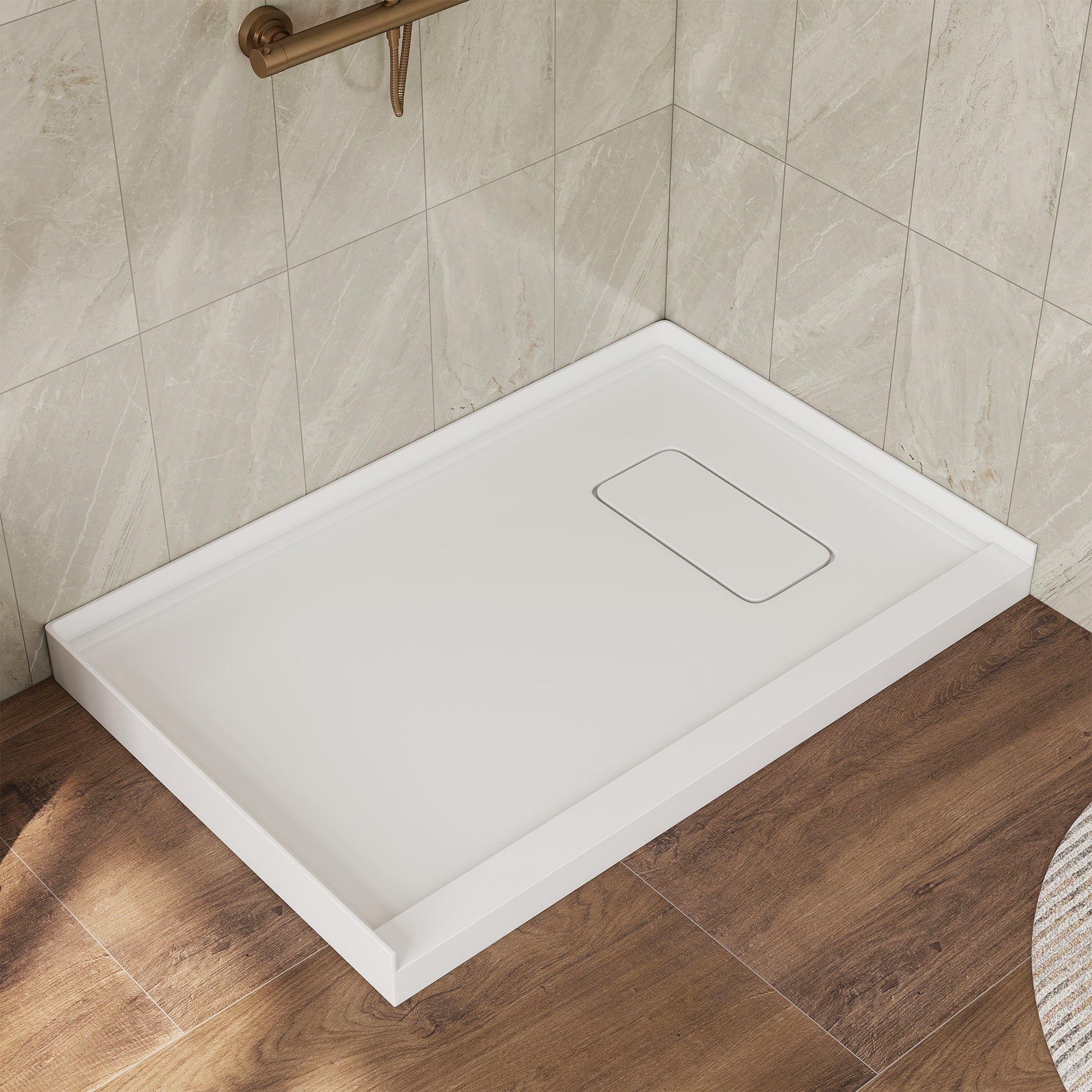 48"x32" Ultra Arma Stone Solid Surface Shower Base with Right Drain