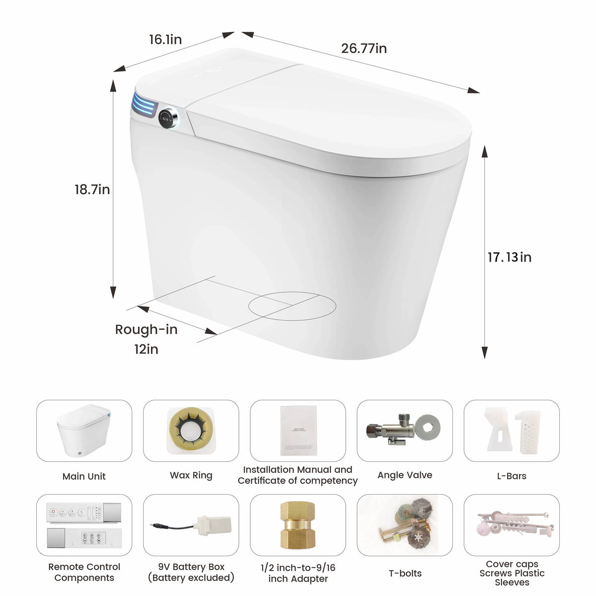Modern Antibacterial Ceramic Smart Toilet with Built-in Tank & Side Ambient Lighting