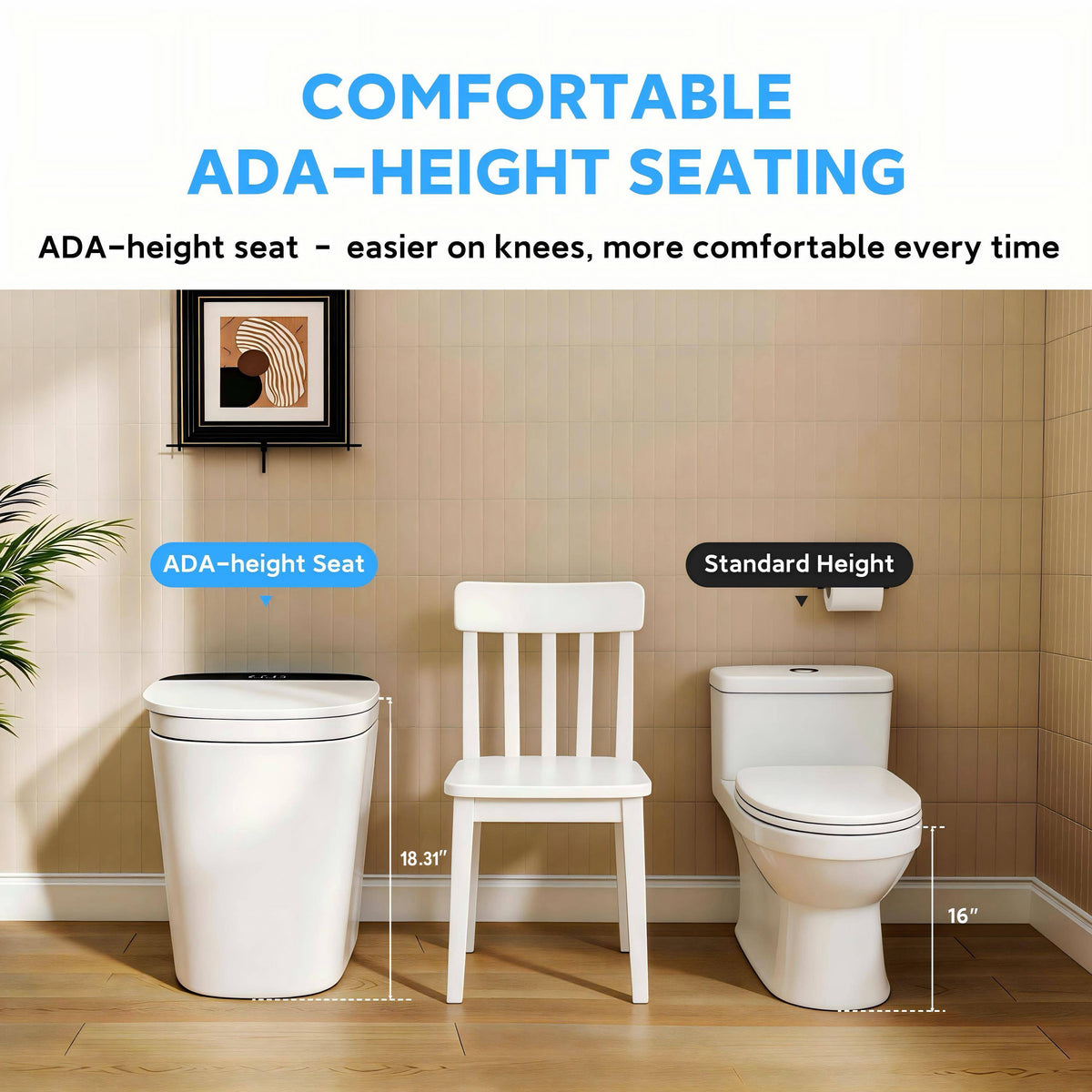 Luxe Smart Bidet Toilet with Integrated Tank, Built-in Deodorizer Remote Control and LED Display, White