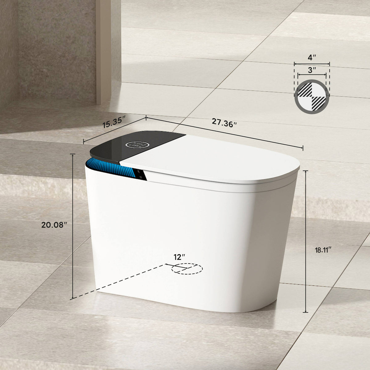 Luxe Smart Bidet Toilet with Integrated Tank, Built-in Deodorizer Remote Control and LED Display, White