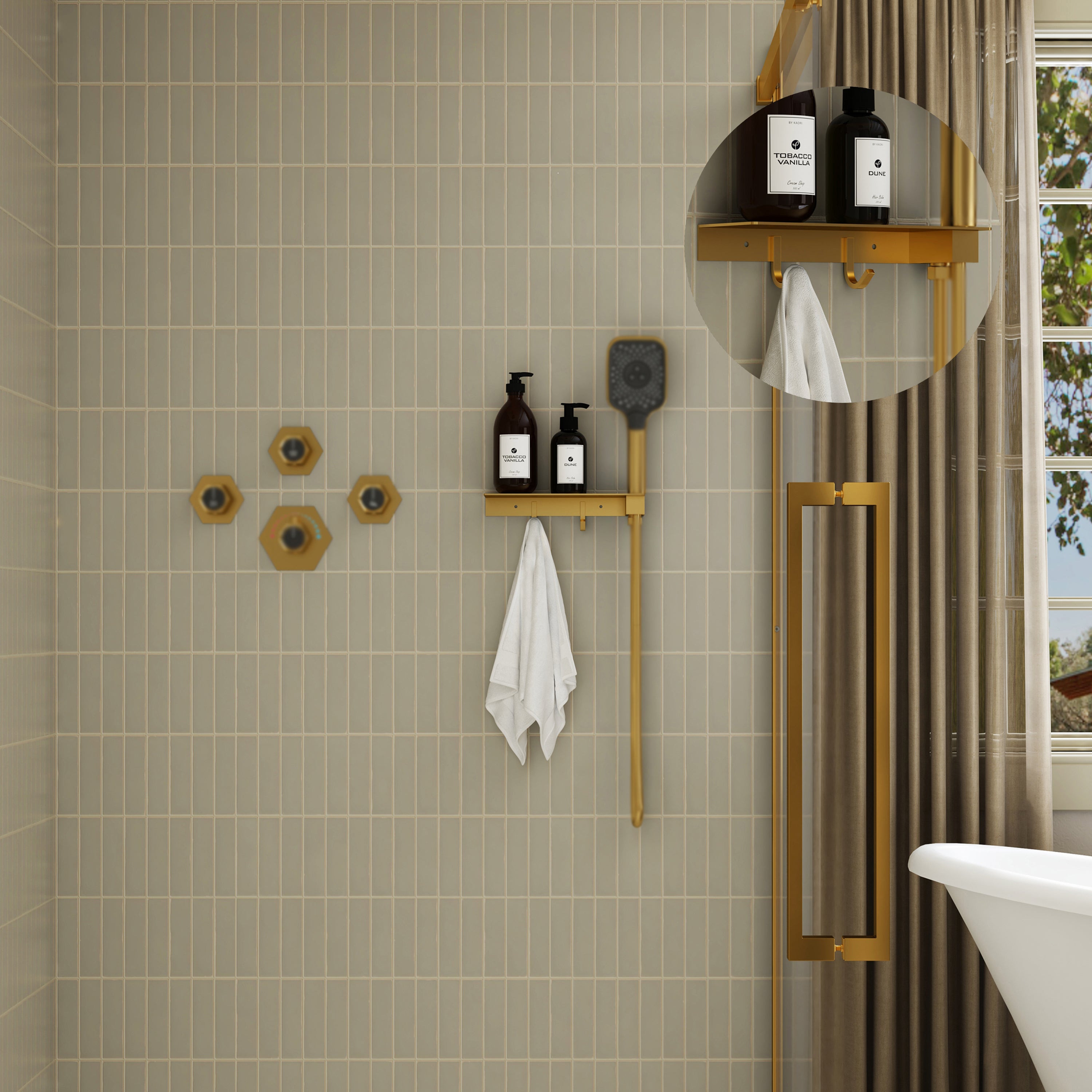 2-in-1 Handheld Shower Holder with Storage Shelf & Hooks