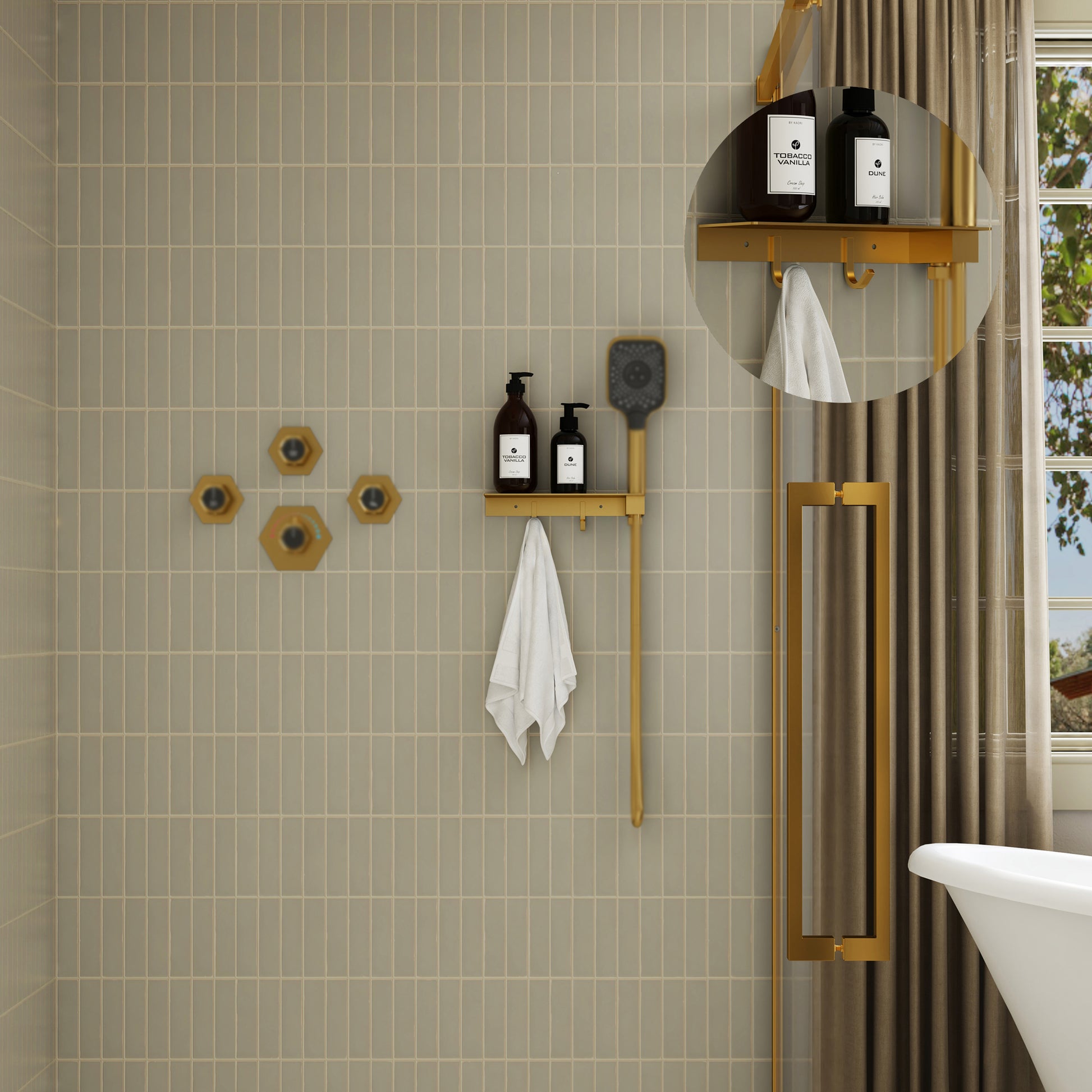 2-in-1 Handheld Shower Holder with Storage Shelf & Hooks