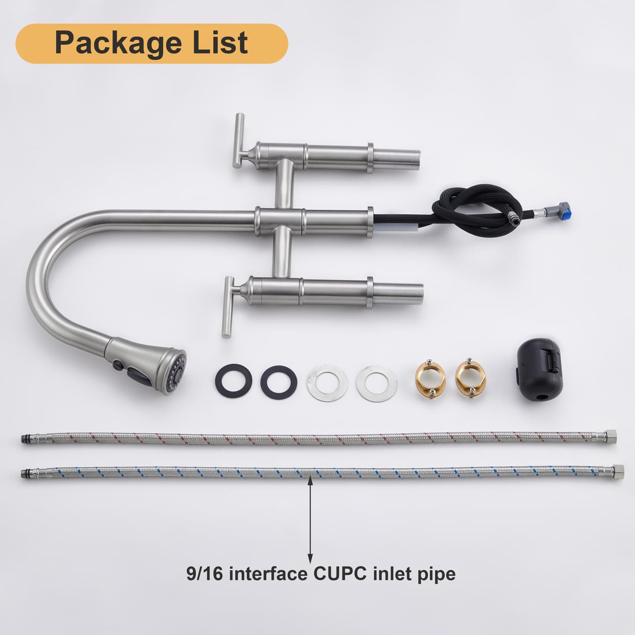 Bridge Style Pull-Down Kitchen Faucet with Double Handles & 3-Mode Spray