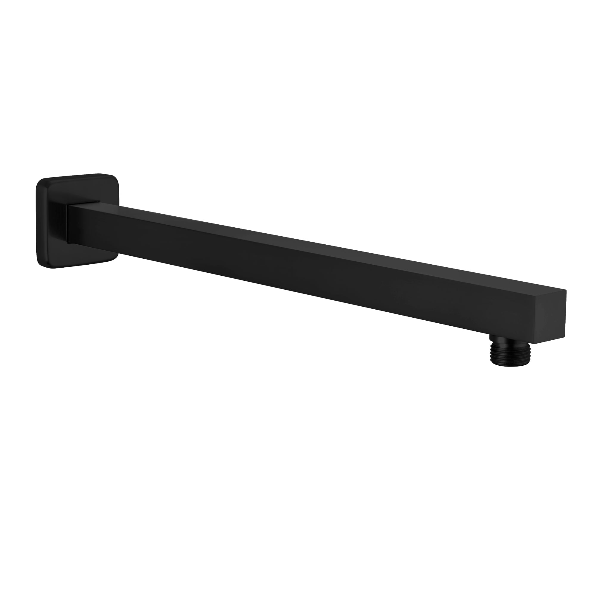 15.75-Inch Wall Mounted Square Shower Arm with Flange in Matte Black