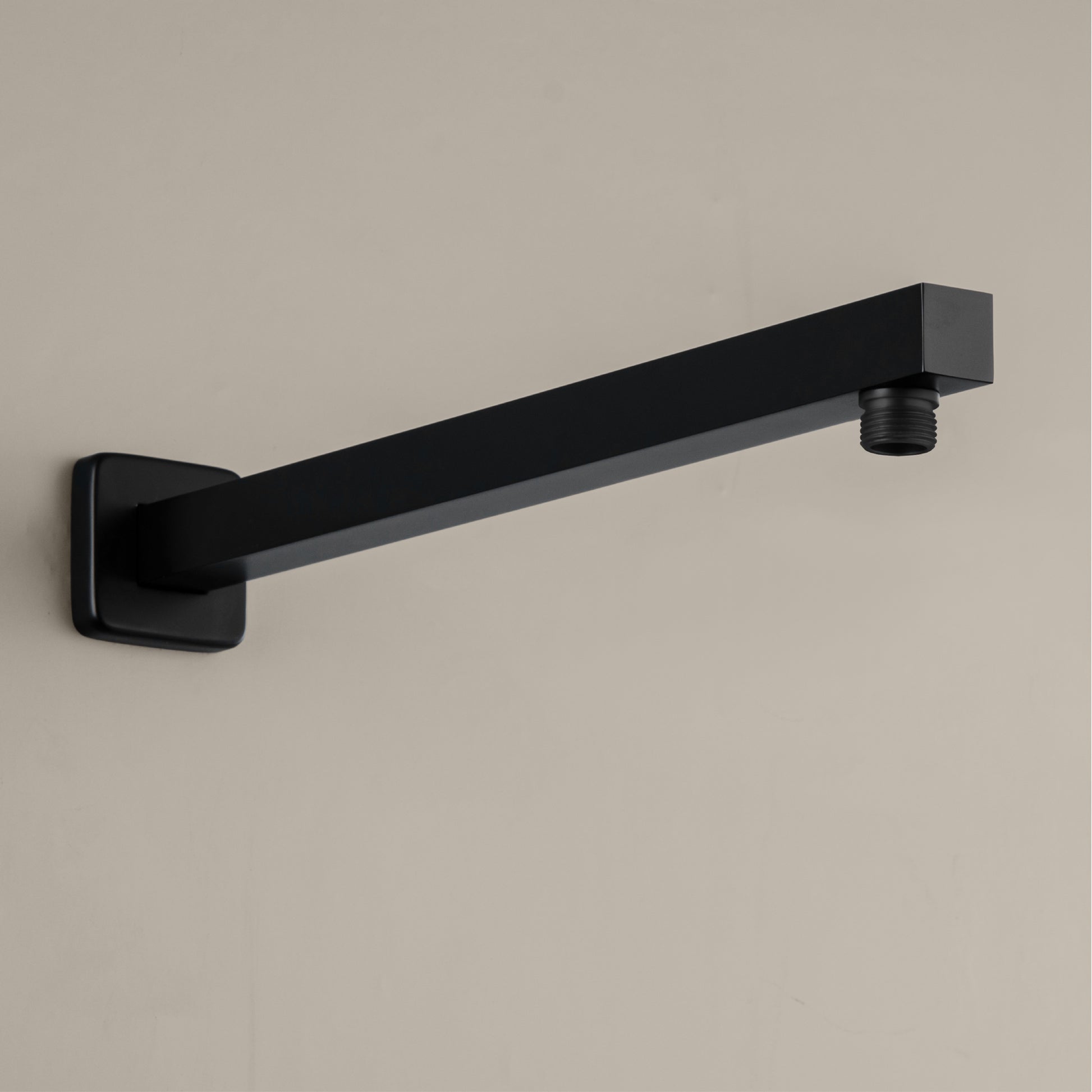15.75-Inch Wall Mounted Square Shower Arm with Flange in Matte Black