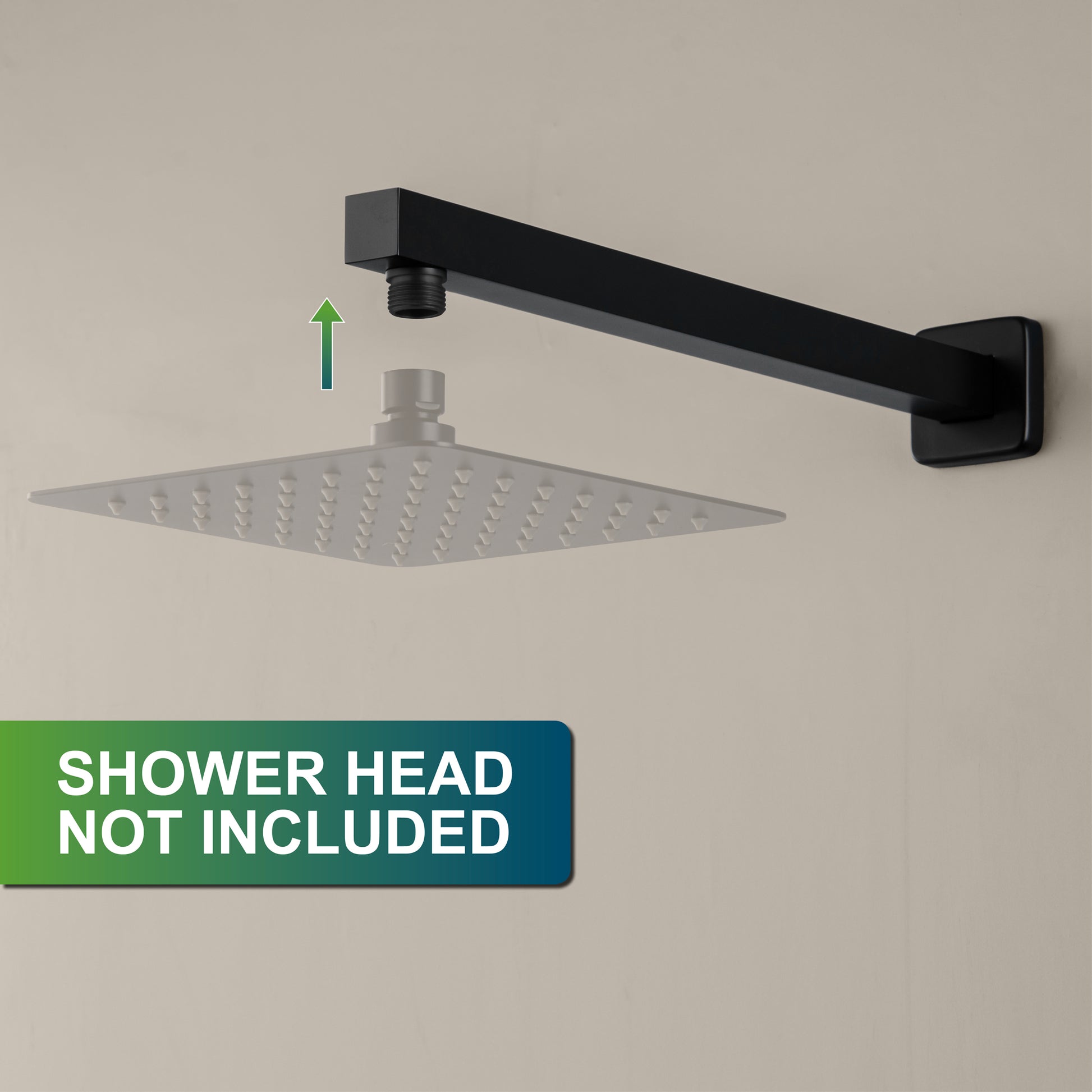 15.75-Inch Wall Mounted Square Shower Arm with Flange in Matte Black