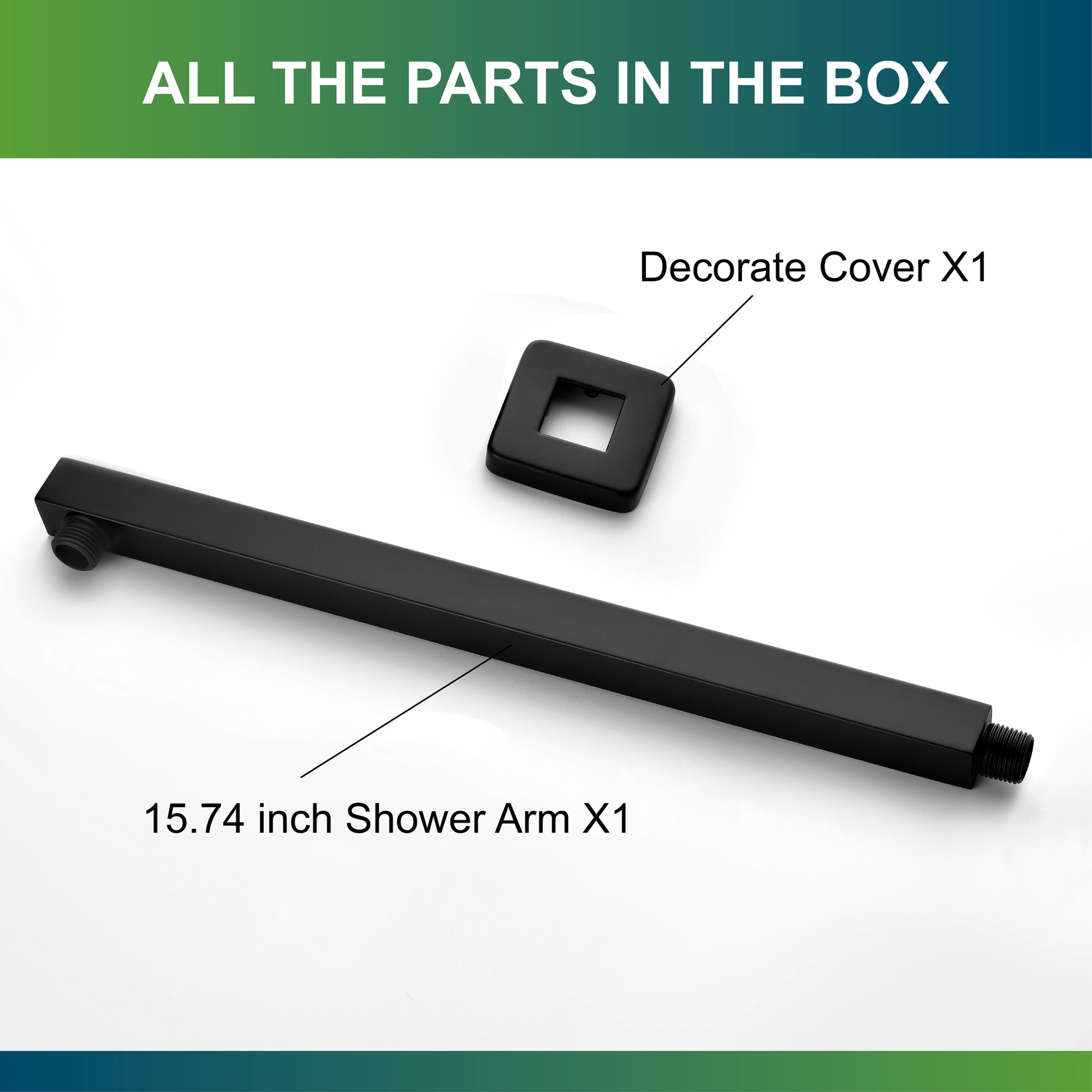 15.75-Inch Wall Mounted Square Shower Arm with Flange in Matte Black