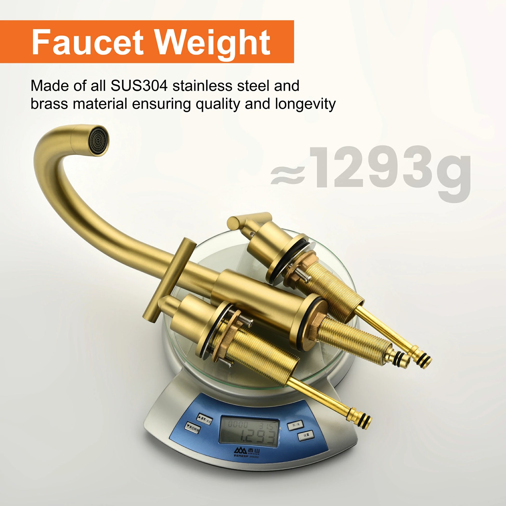 Brushed Gold 3 Hole Bathroom Faucet with Two Handles, Quick Connect Hose and Pop-Up Drain