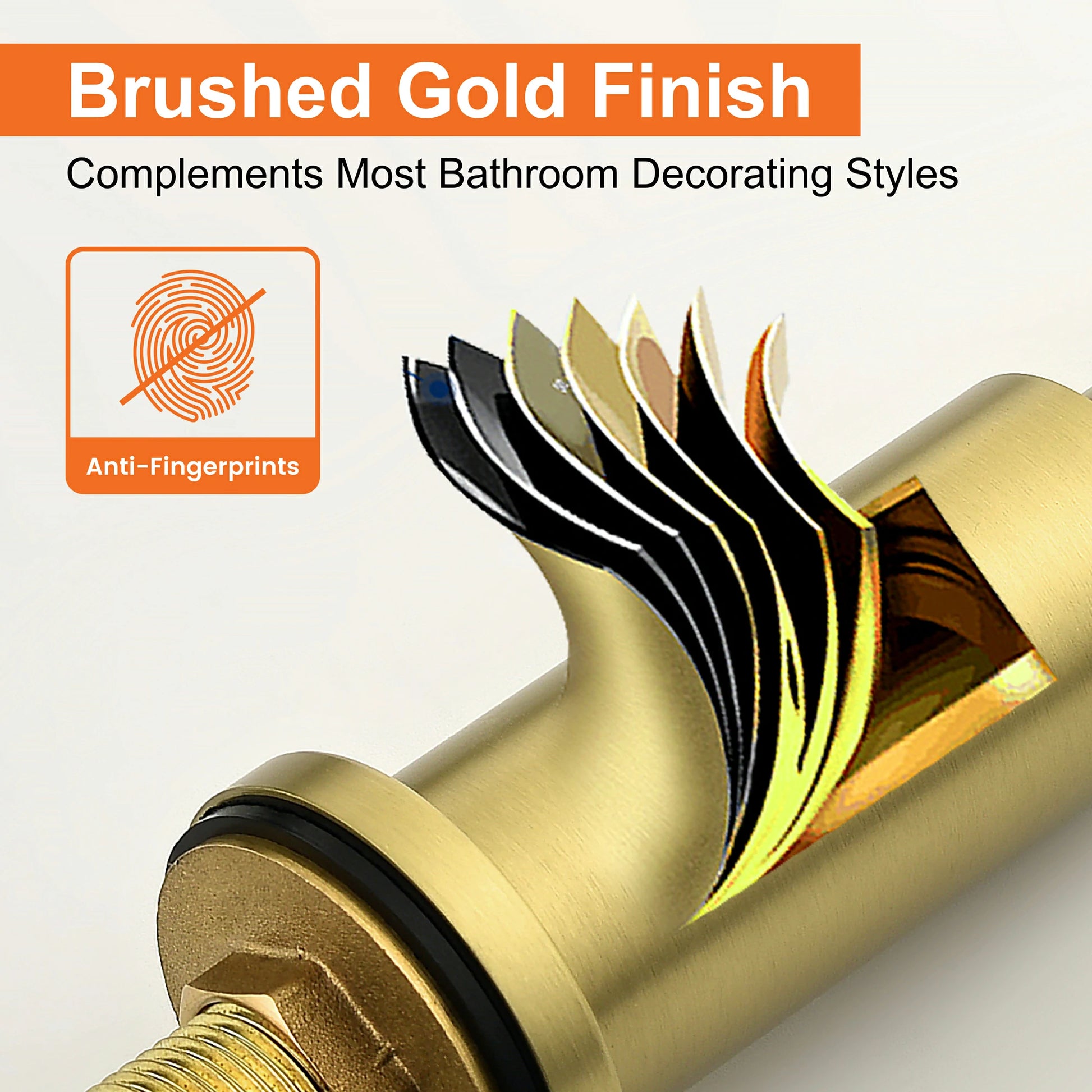 Brushed Gold 3 Hole Bathroom Faucet with Two Handles, Quick Connect Hose and Pop-Up Drain