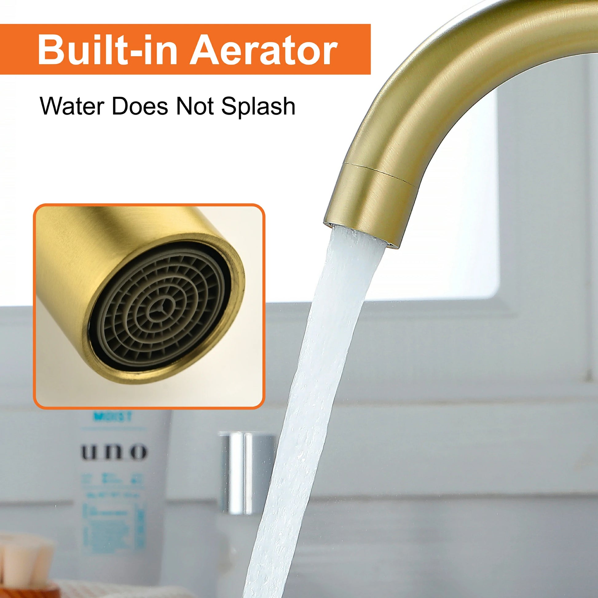 Brushed Gold 3 Hole Bathroom Faucet with Two Handles, Quick Connect Hose and Pop-Up Drain