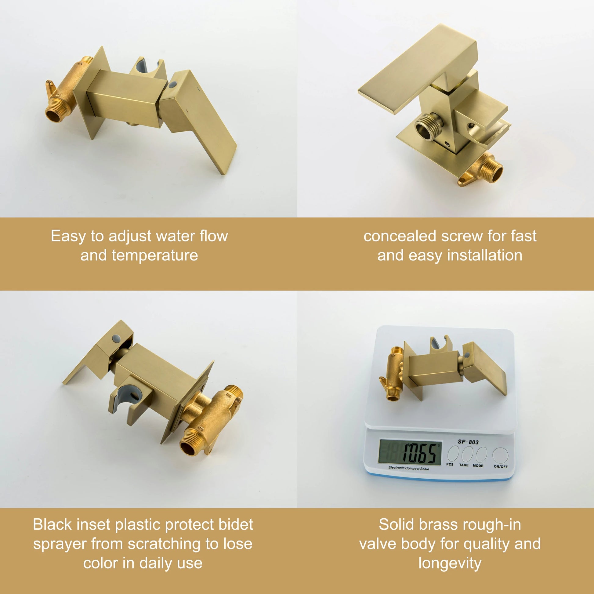 Brushed Gold Handheld Bidet Sprayer with Solid Brass Rough-In Valve and Adjustable Water Pressure