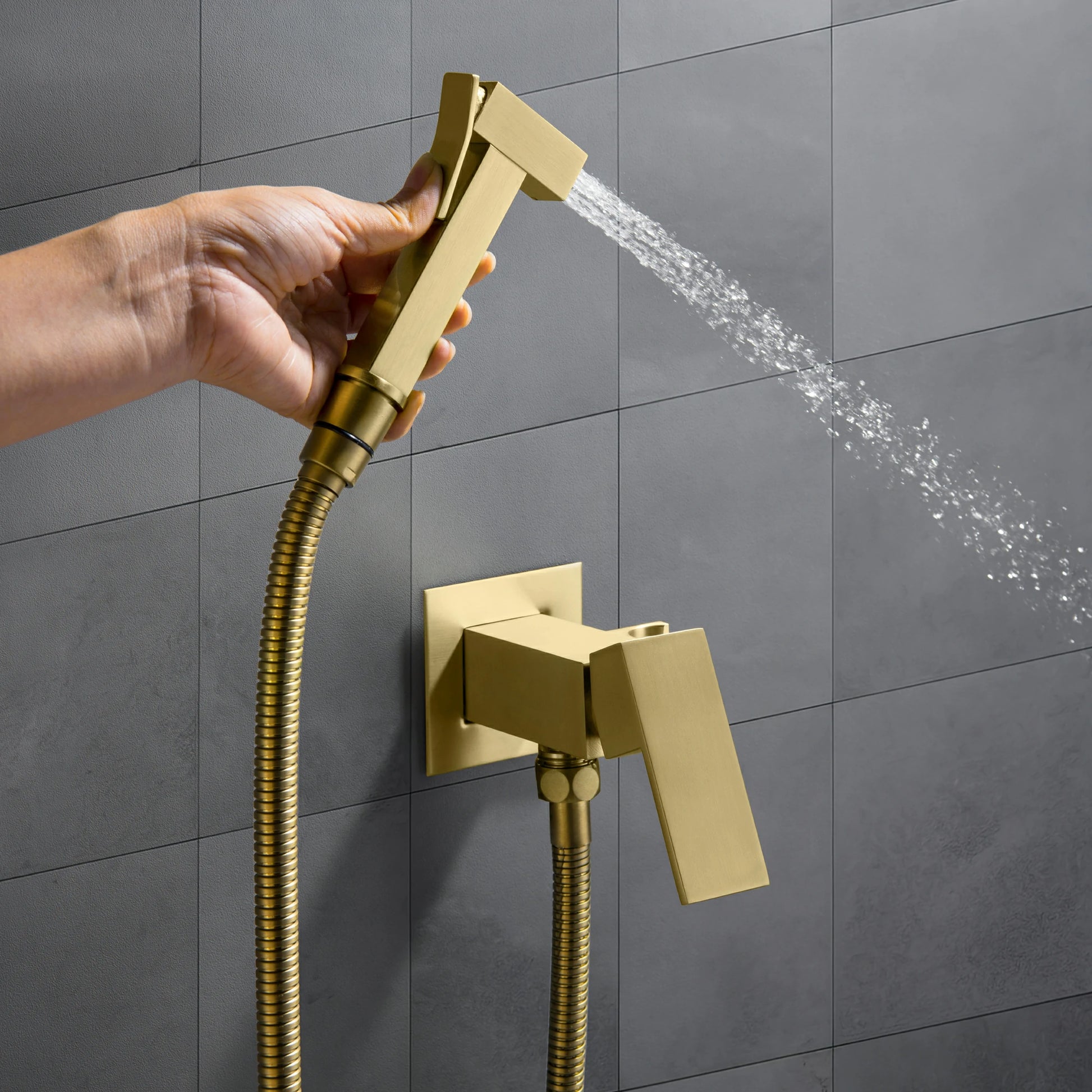 Brushed Gold Handheld Bidet Sprayer with Solid Brass Rough-In Valve and Adjustable Water Pressure