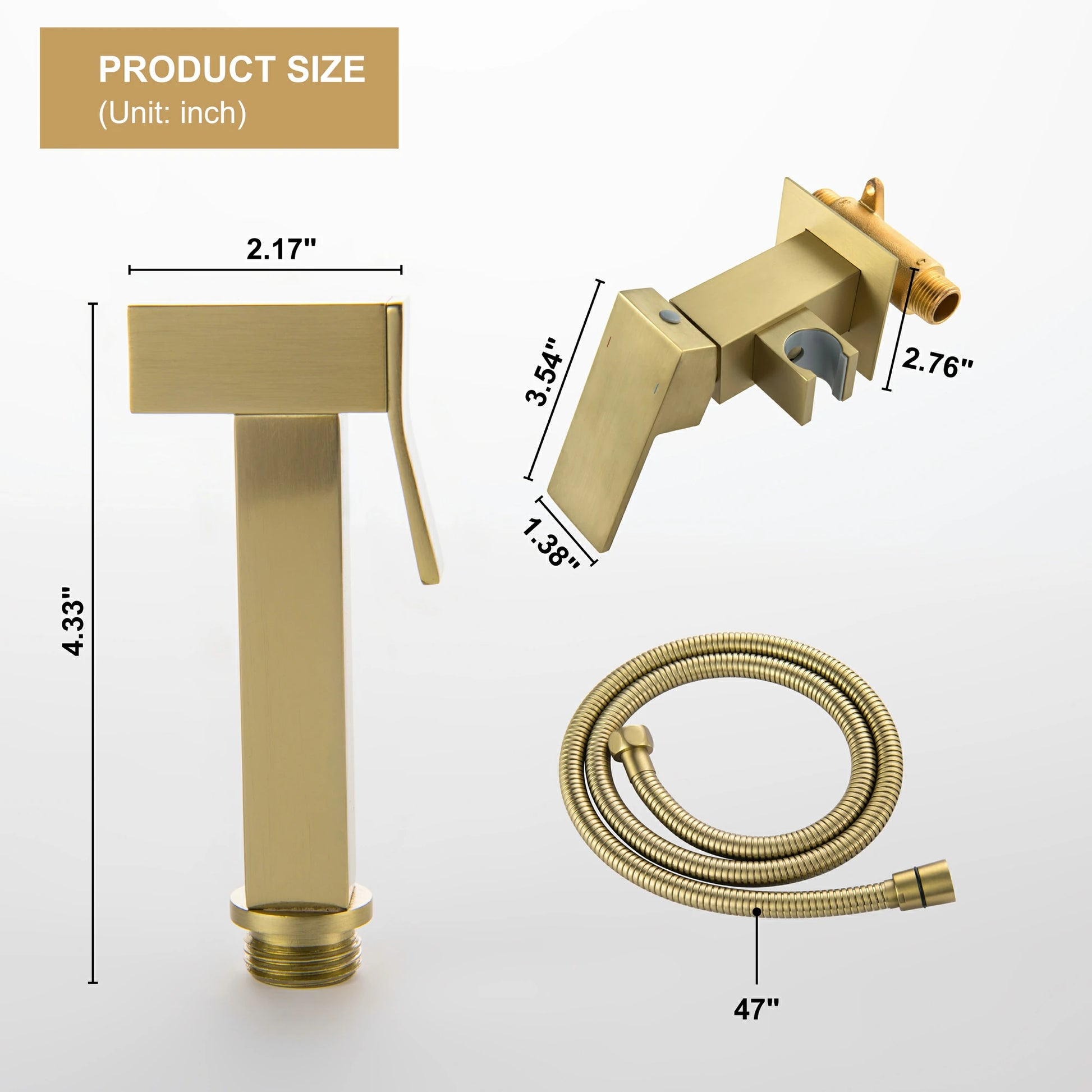 Brushed Gold Handheld Bidet Sprayer with Solid Brass Rough-In Valve and Adjustable Water Pressure