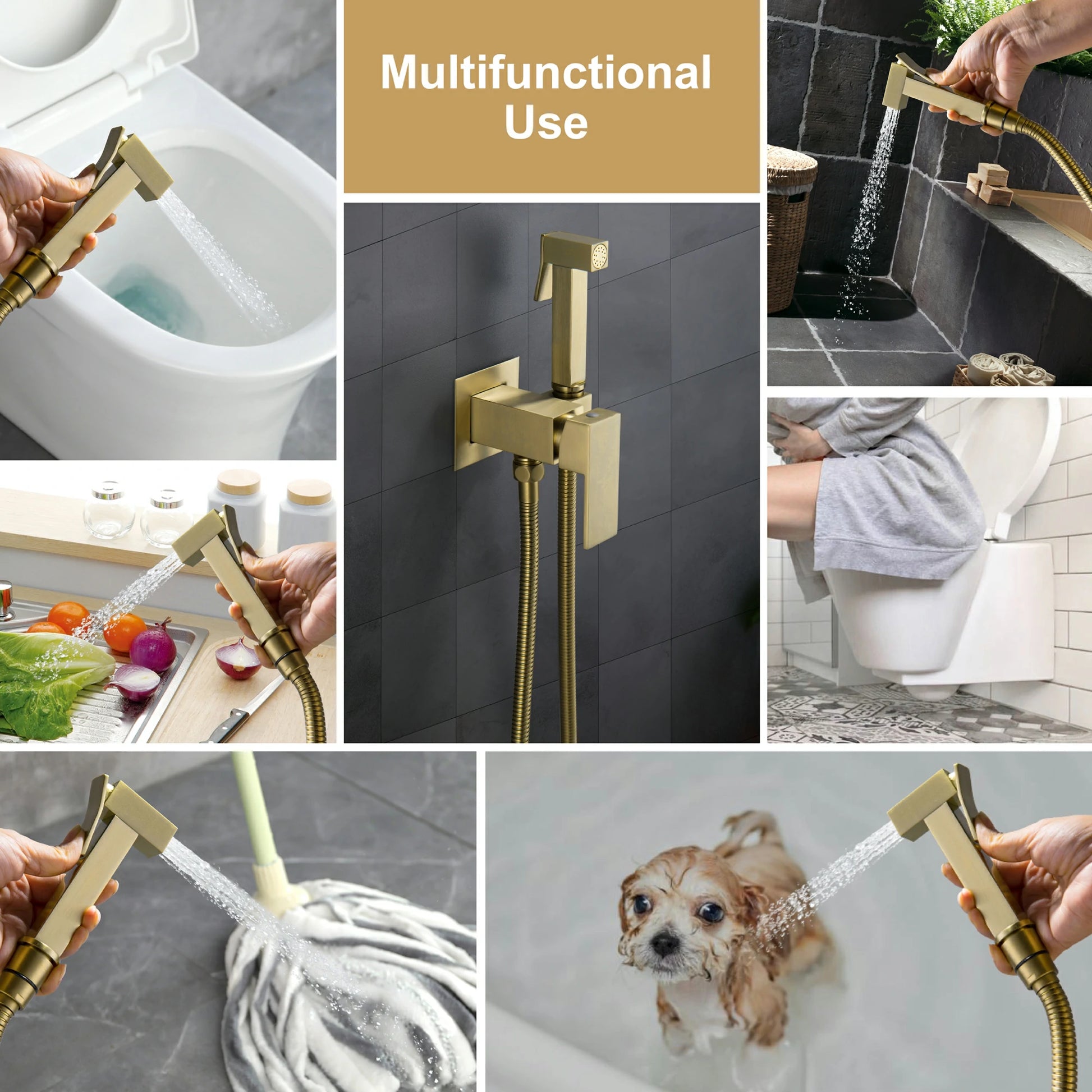 Brushed Gold Handheld Bidet Sprayer with Solid Brass Rough-In Valve and Adjustable Water Pressure