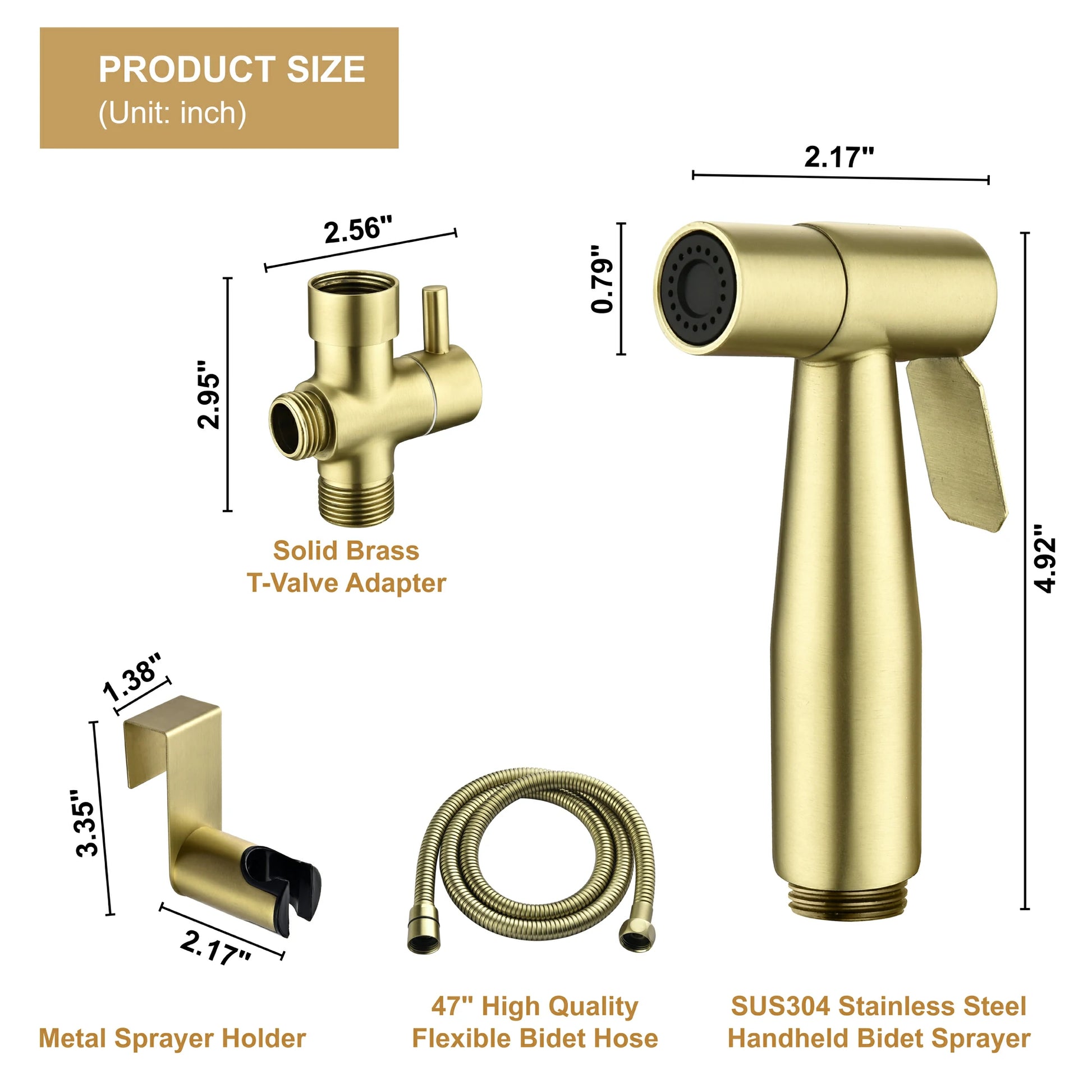 Brushed Gold Handheld Bidet Sprayer with Solid Brass T-Valve and Dual Spray Modes