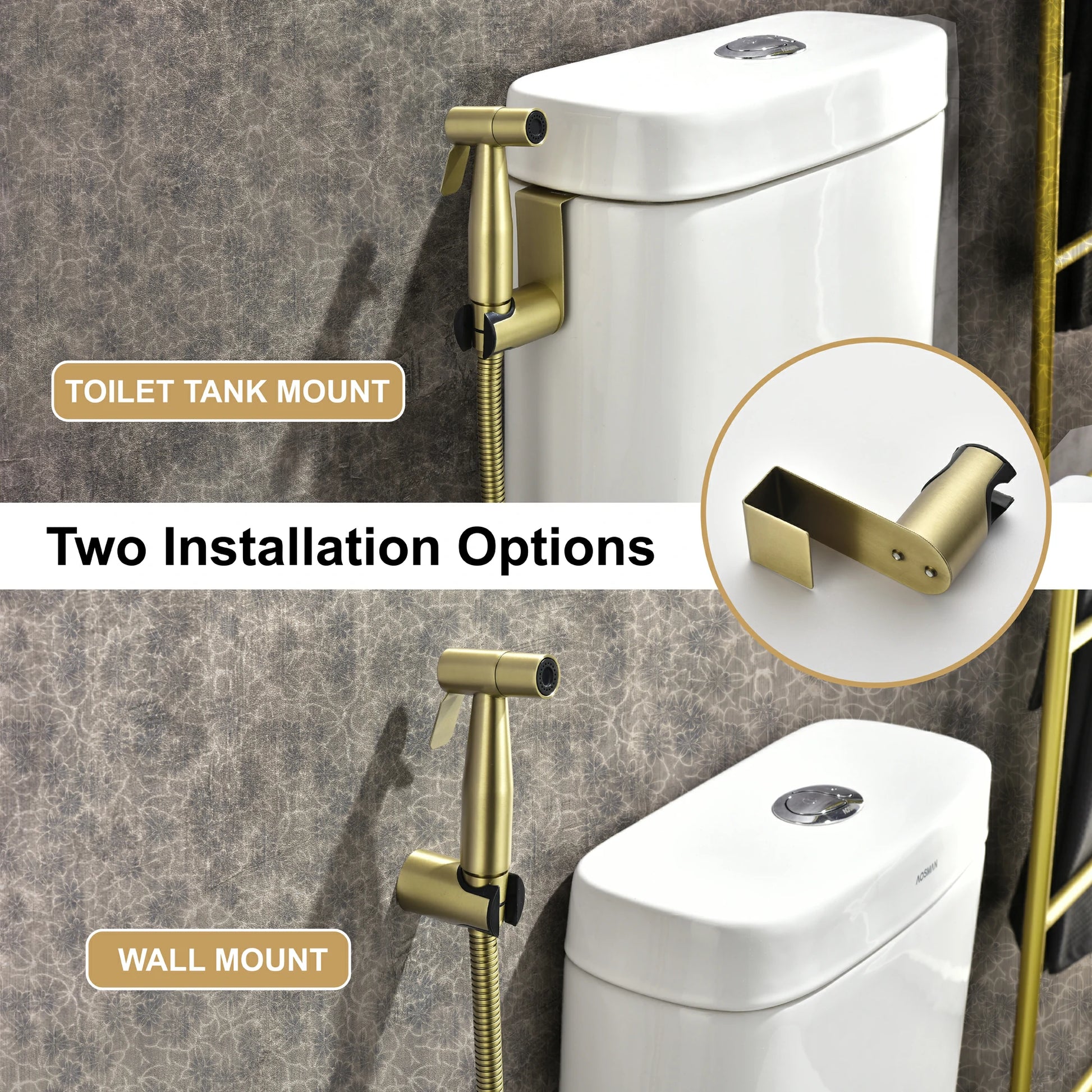 Brushed Gold Handheld Bidet Sprayer with Solid Brass T-Valve and Dual Spray Modes