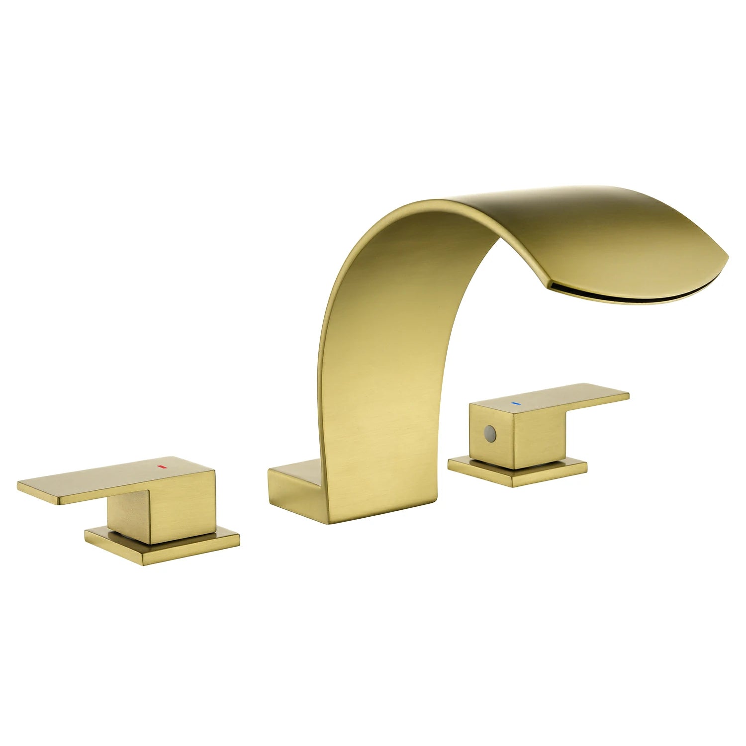 Brushed Gold Widespread Bathroom Faucet with Waterfall Spout, Two Handles and cUPC Quick Connector Hose