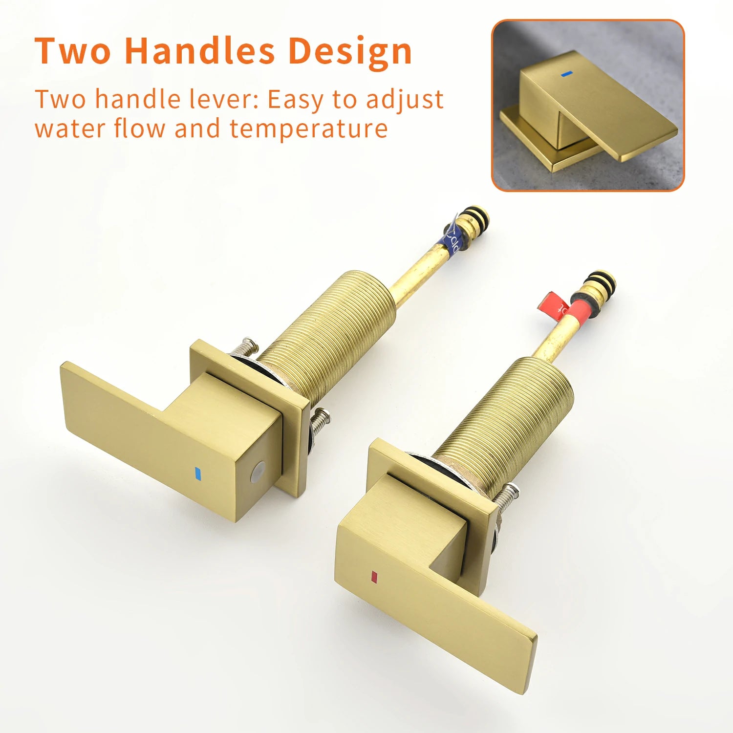 Brushed Gold Widespread Bathroom Faucet with Waterfall Spout, Two Handles and cUPC Quick Connector Hose