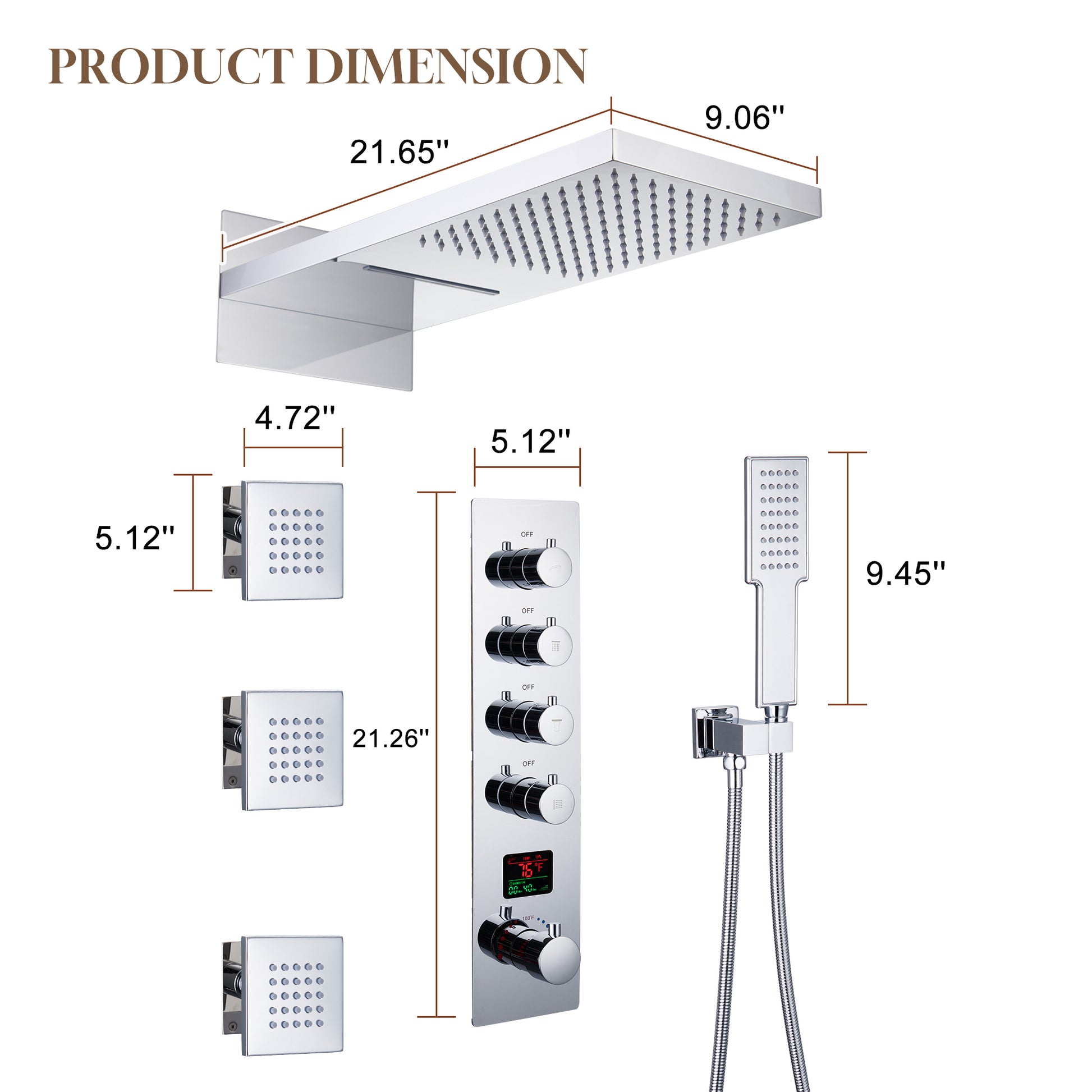 22" Luxury Thermostatic Shower System with Digital Temperature Display