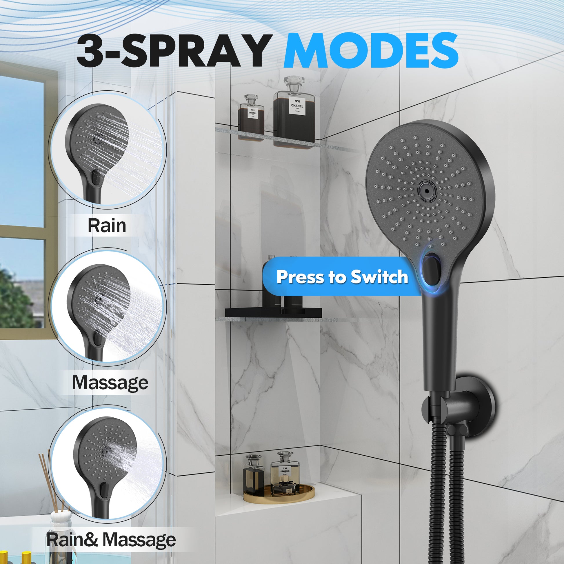 10" Wall-Mounted Rainfall Shower System with Handheld & Tub Spout