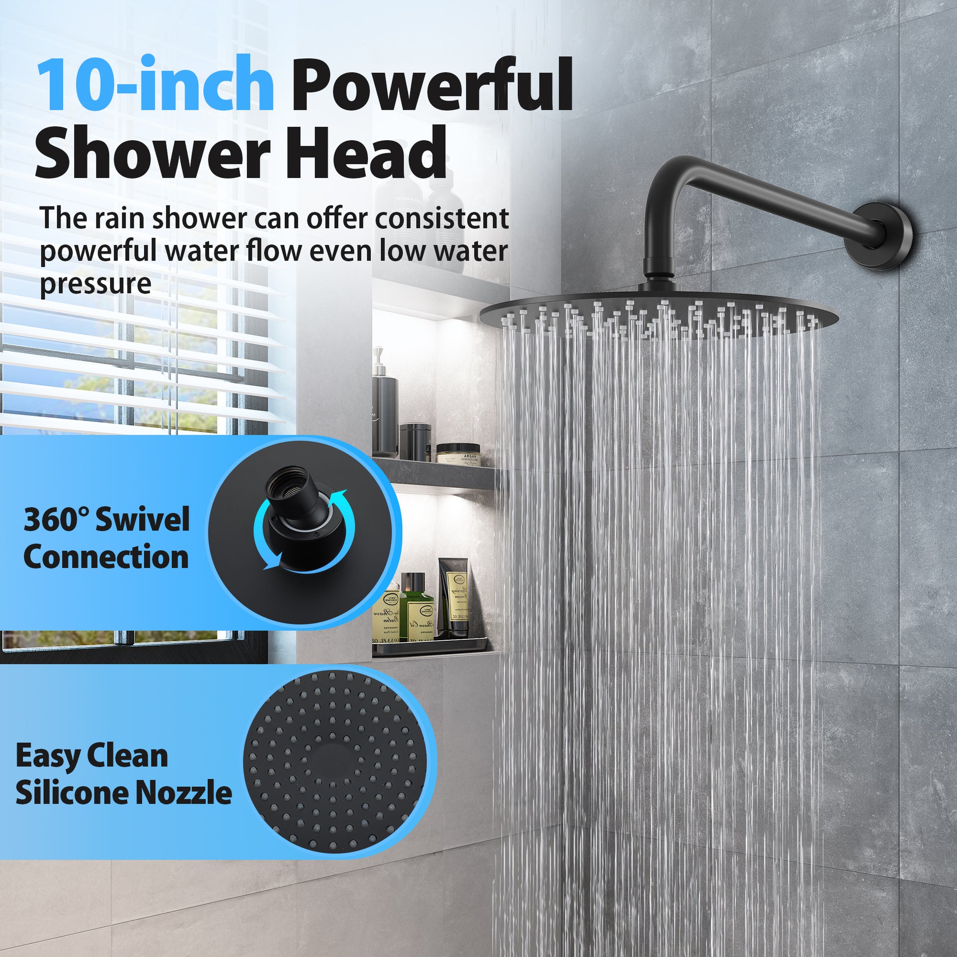 10" Wall-Mounted Rainfall Shower System with Handheld & Tub Spout
