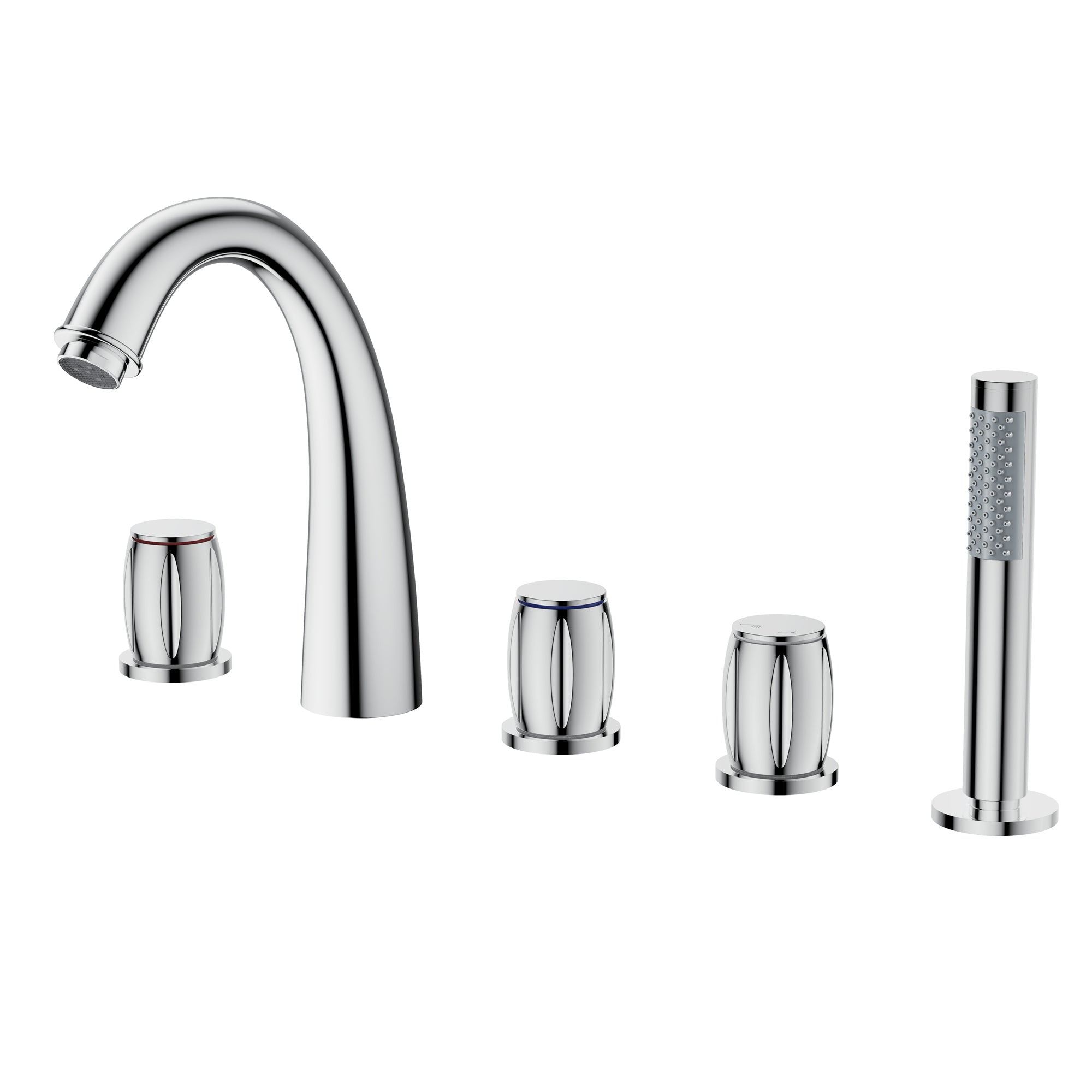 3-Handle Deck-Mounted Waterfall Roman Tub Faucet with Hand Shower