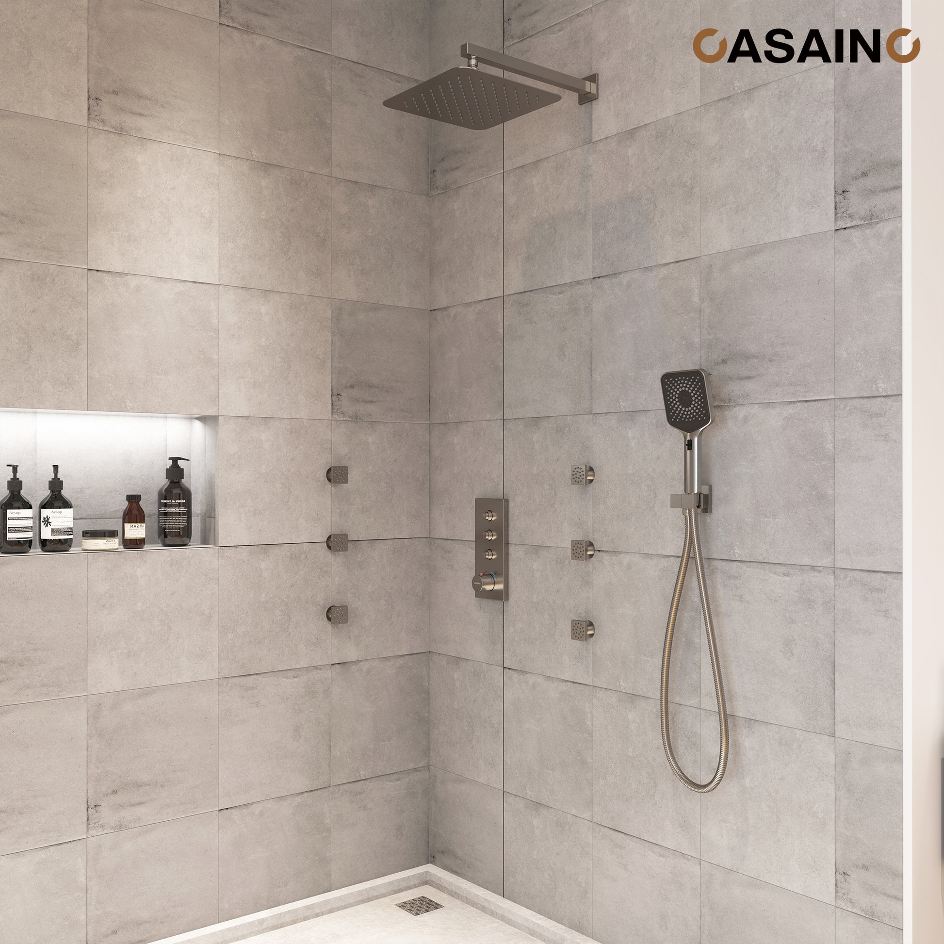 12'' Shower System With 3-Function Shower Head & 6 Body Jets
