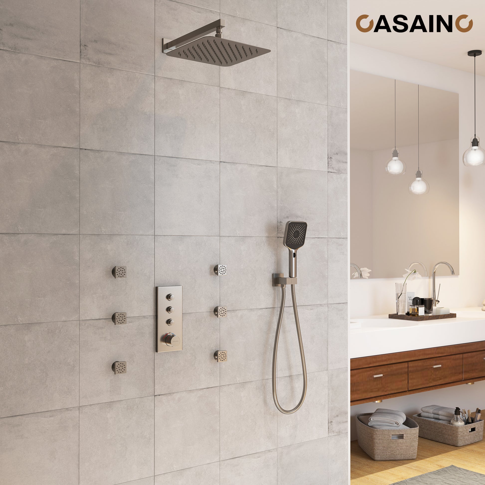 12'' Shower System With 3-Function Shower Head & 6 Body Jets
