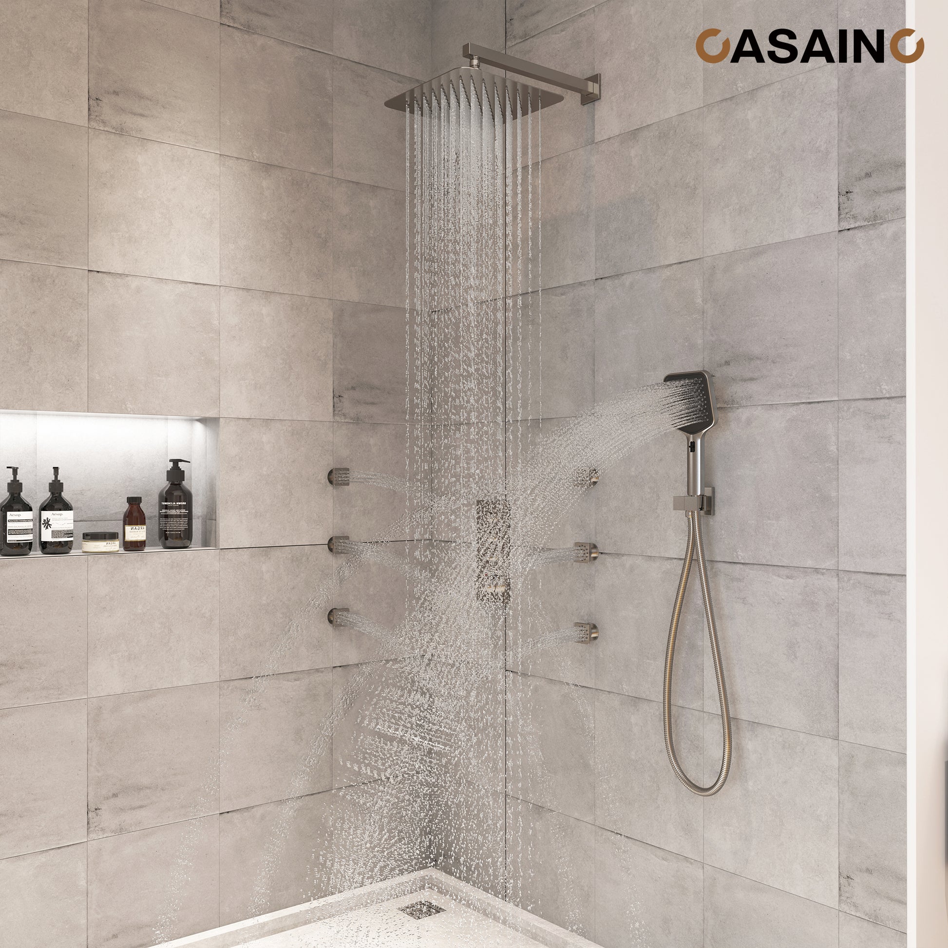 12'' Shower System With 3-Function Shower Head & 6 Body Jets