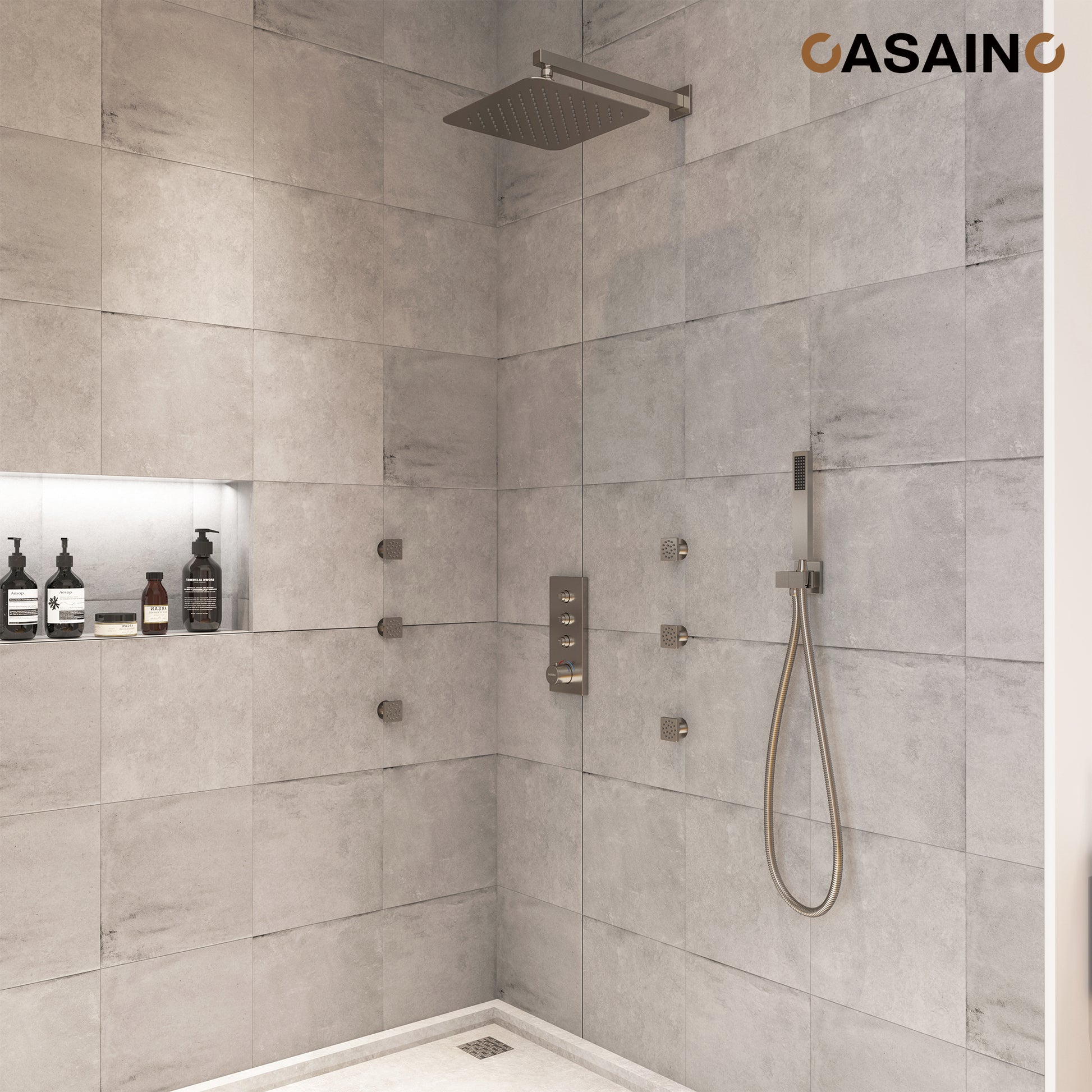 12'' Thermostatic Luxury Rainfall Shower System With 6 Body Jets