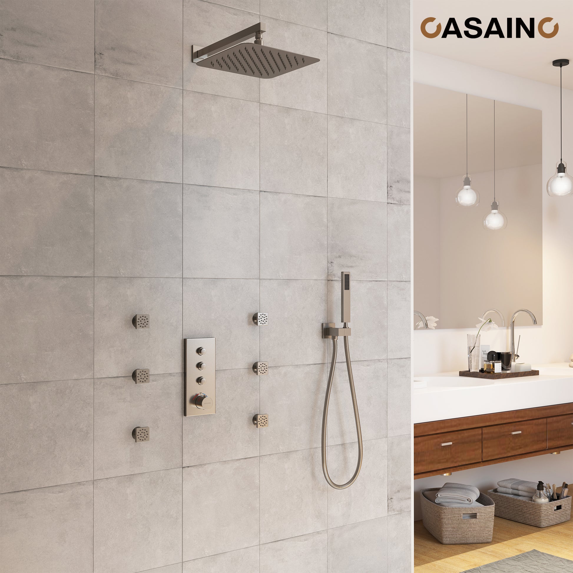 12'' Thermostatic Luxury Rainfall Shower System With 6 Body Jets