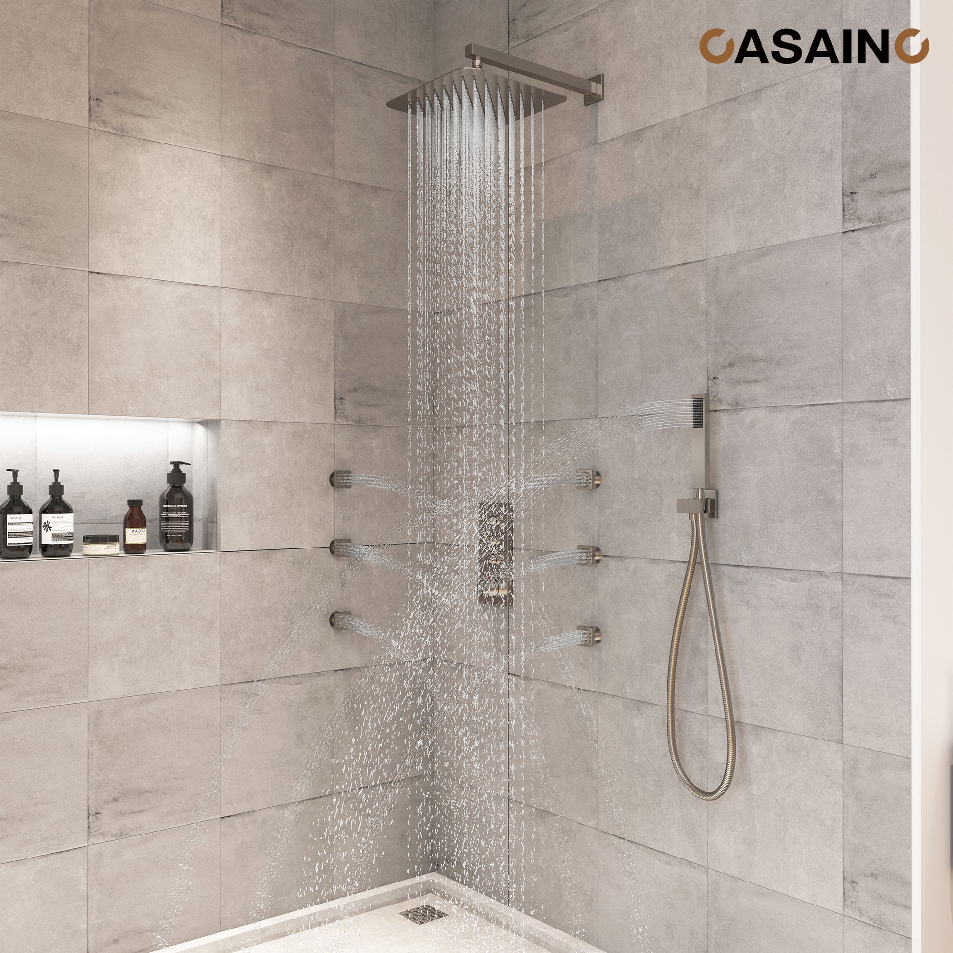 12'' Thermostatic Luxury Rainfall Shower System With 6 Body Jets