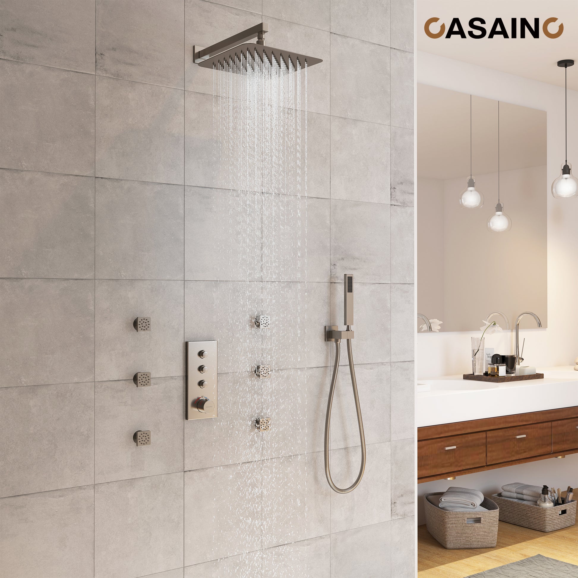 12'' Thermostatic Luxury Rainfall Shower System With 6 Body Jets