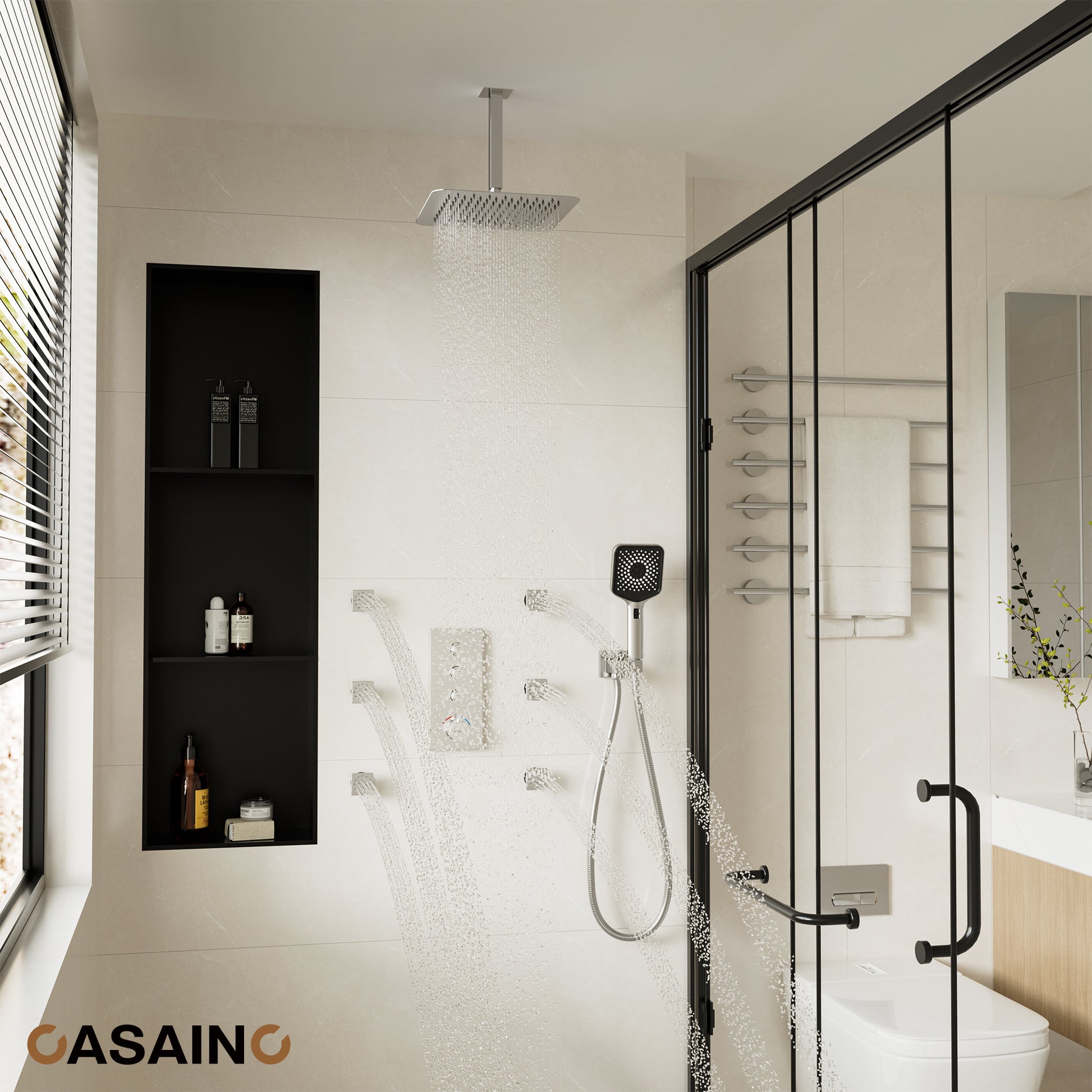 12'' Shower System With 3-Function Shower Head & 6 Body Jets