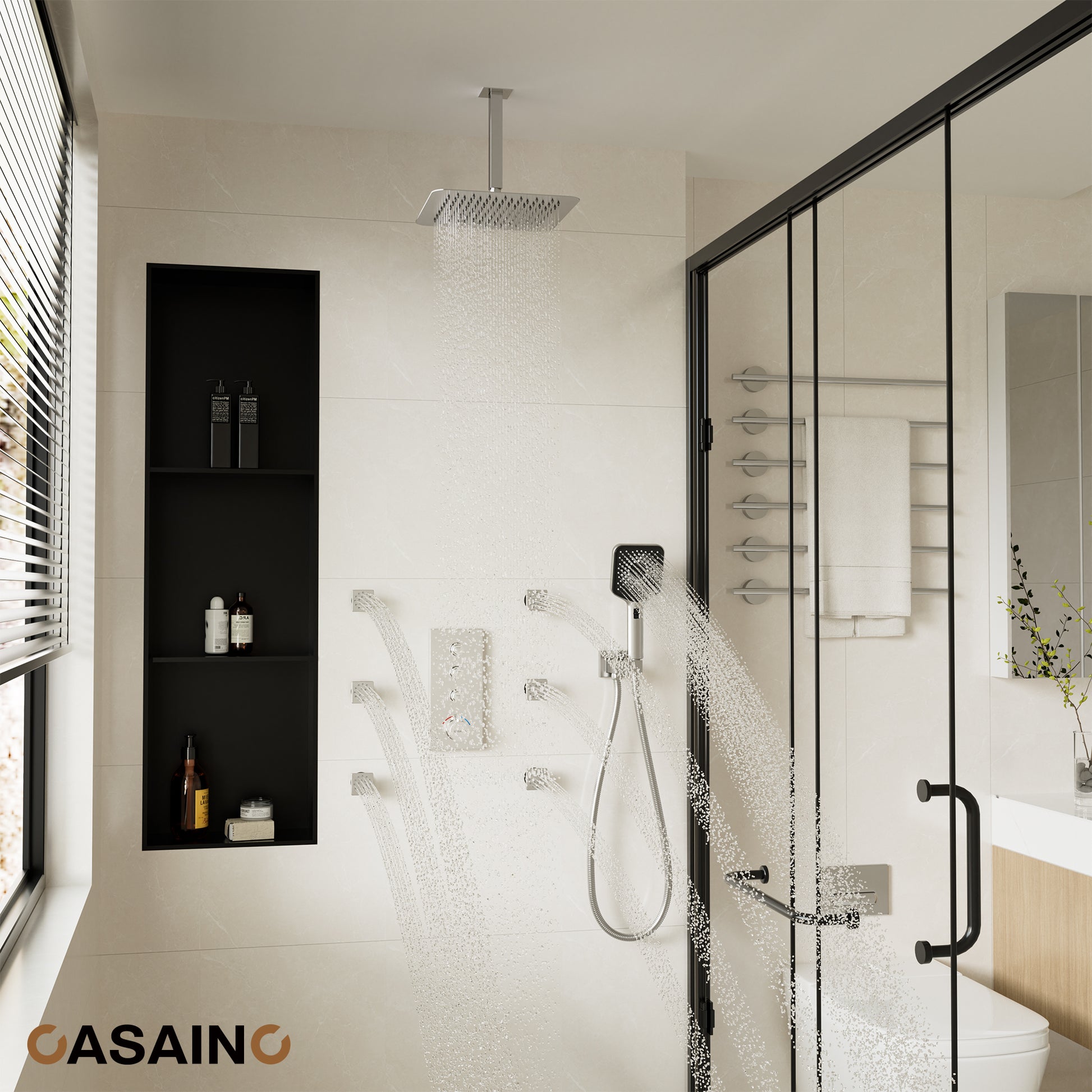 12'' Shower System With 3-Function Shower Head & 6 Body Jets