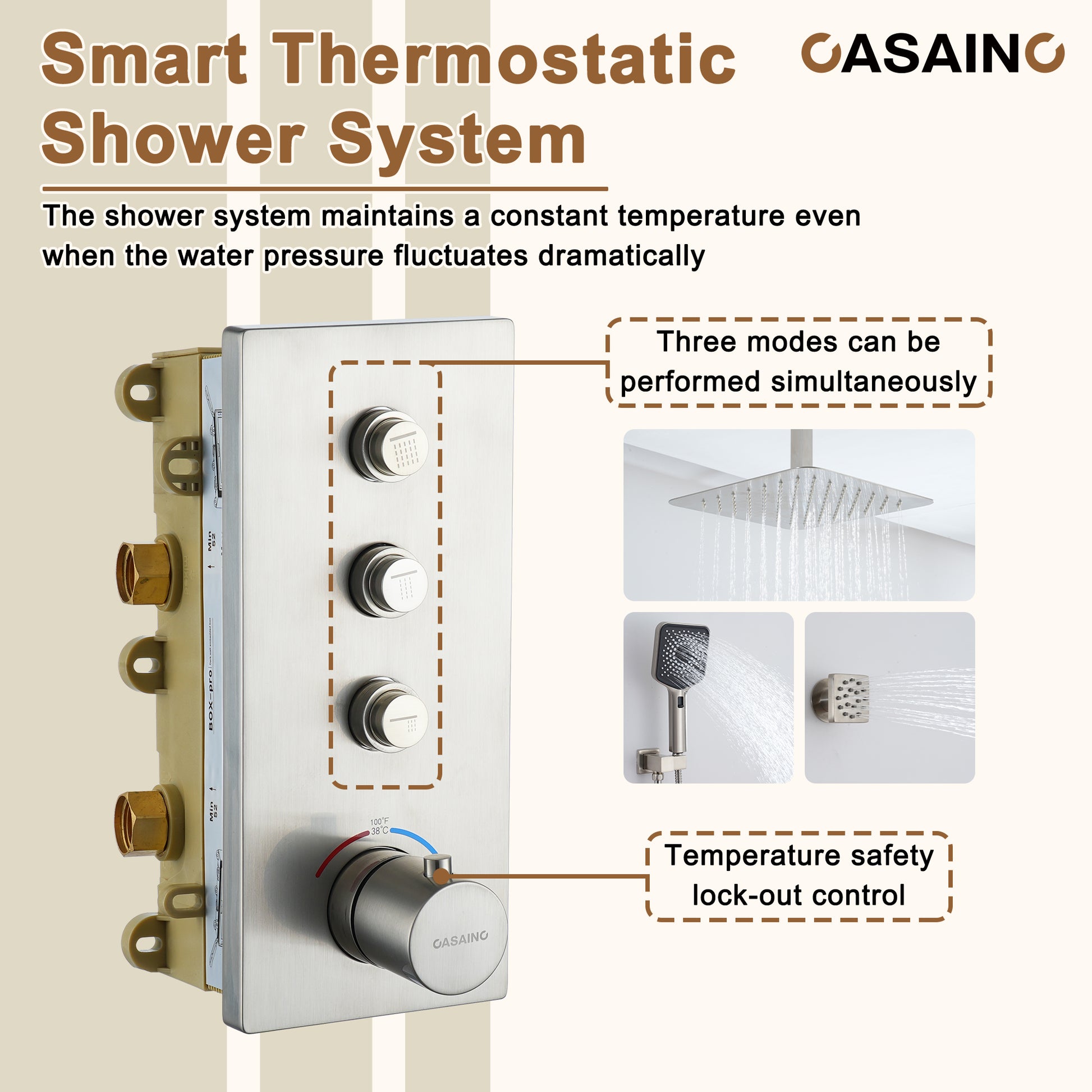 12'' Shower System With 3-Function Shower Head & 6 Body Jets