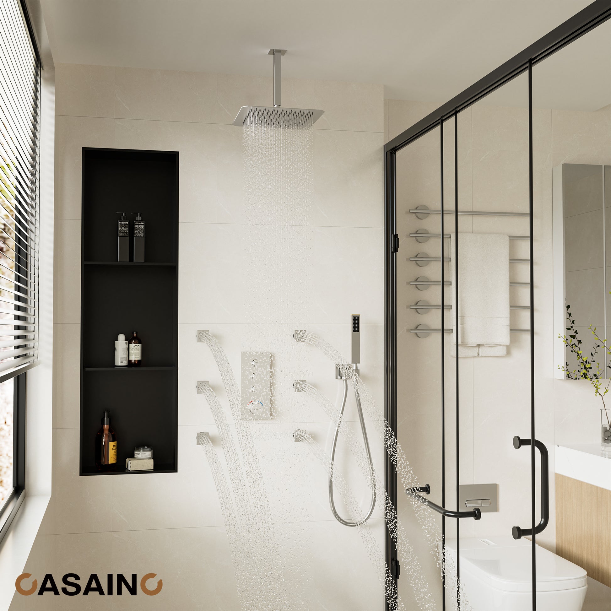 12'' Thermostatic Luxury Rainfall Shower System With 6 Body Jets