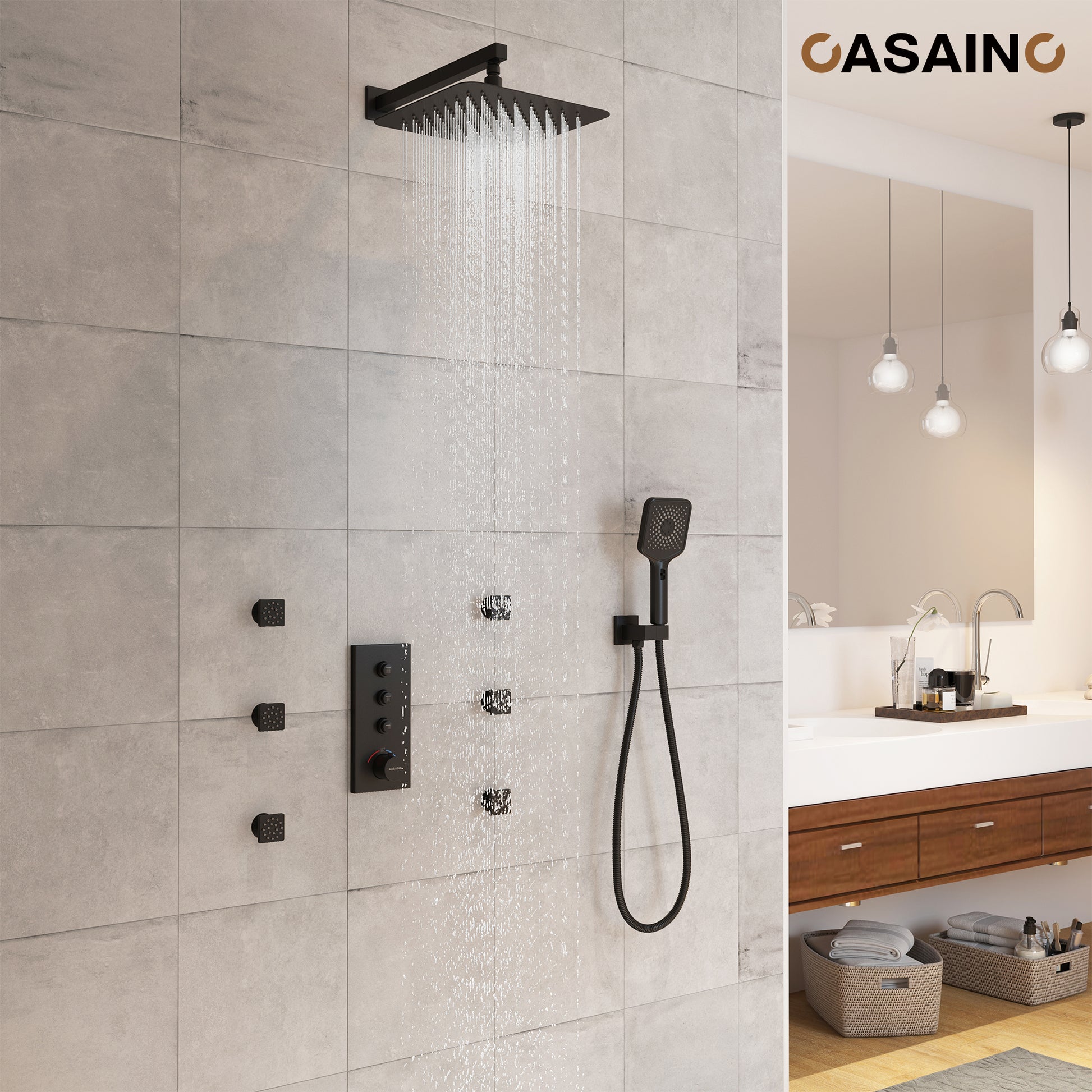 12'' Shower System With 3-Function Shower Head & 6 Body Jets
