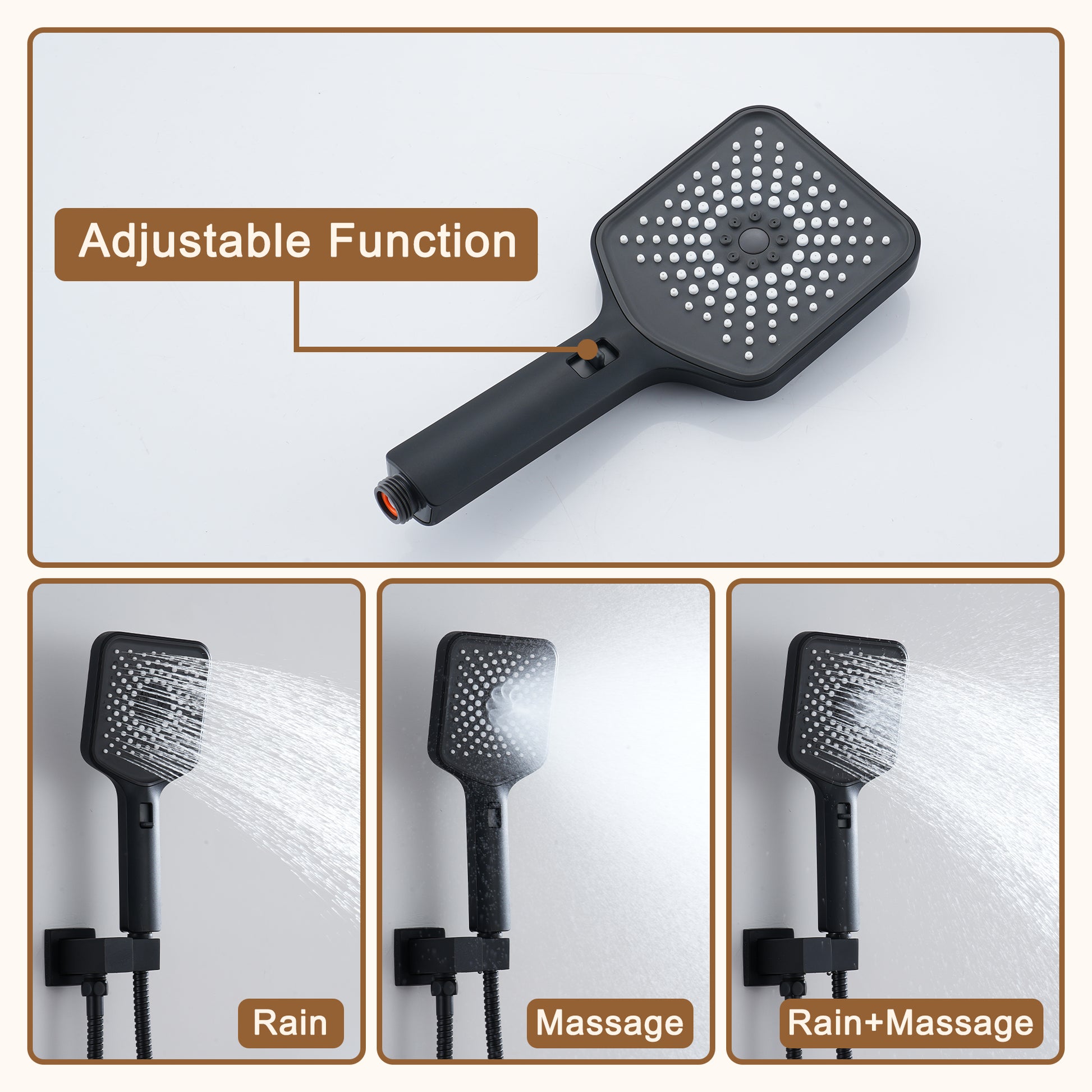 12'' Shower System With 3-Function Shower Head & 6 Body Jets