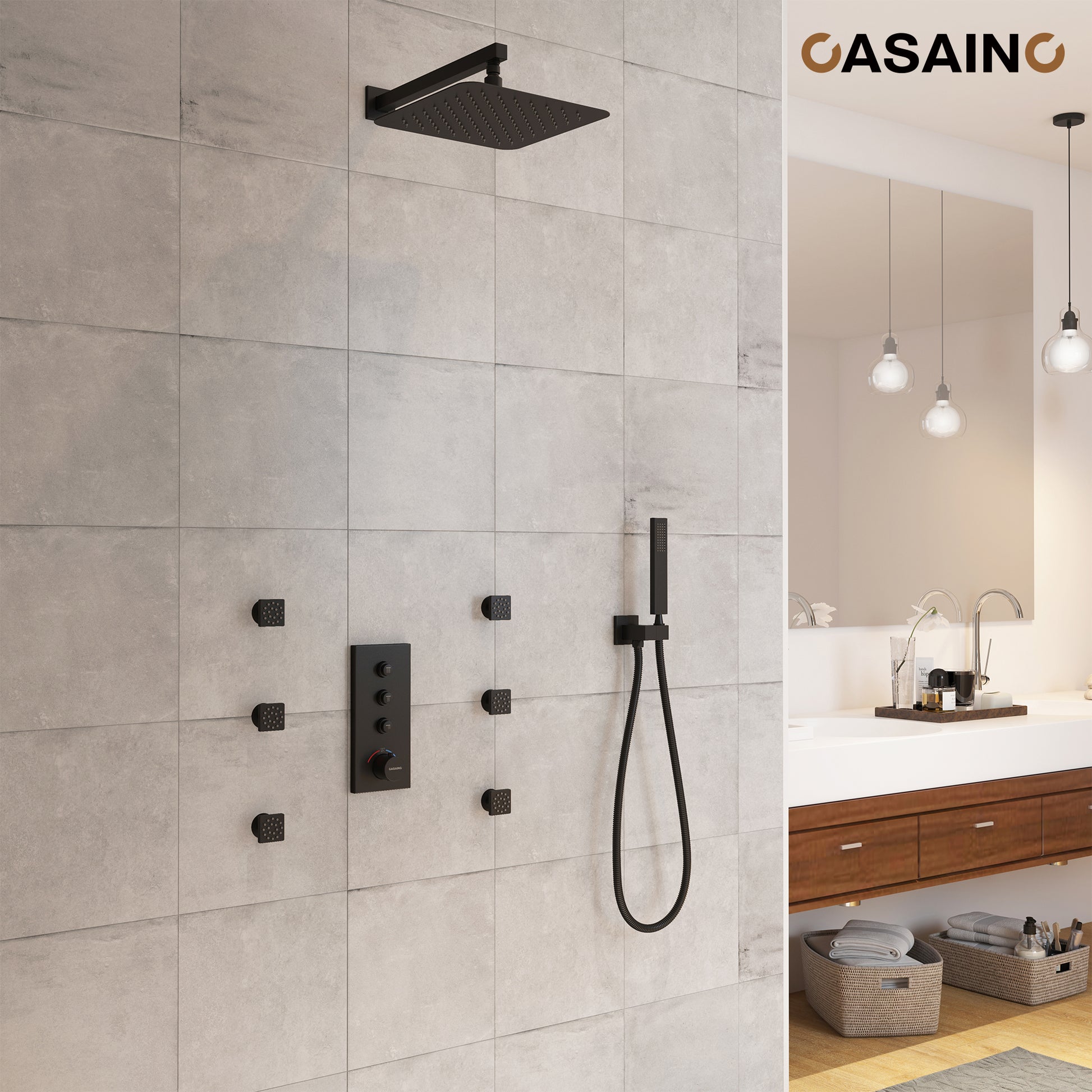 12'' Thermostatic Luxury Rainfall Shower System With 6 Body Jets