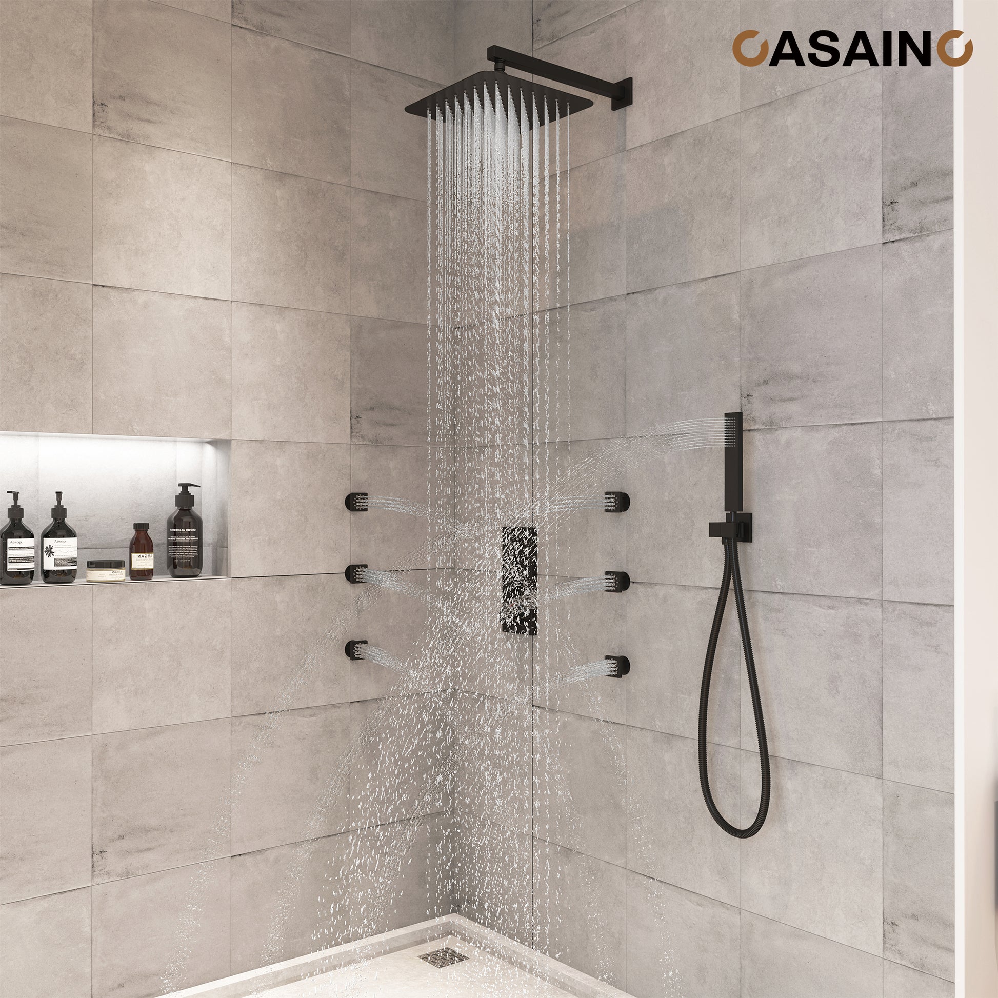 it in the bag the rain shower 12'' Thermostatic Luxury Rainfall Shower System With 6 Body Jets